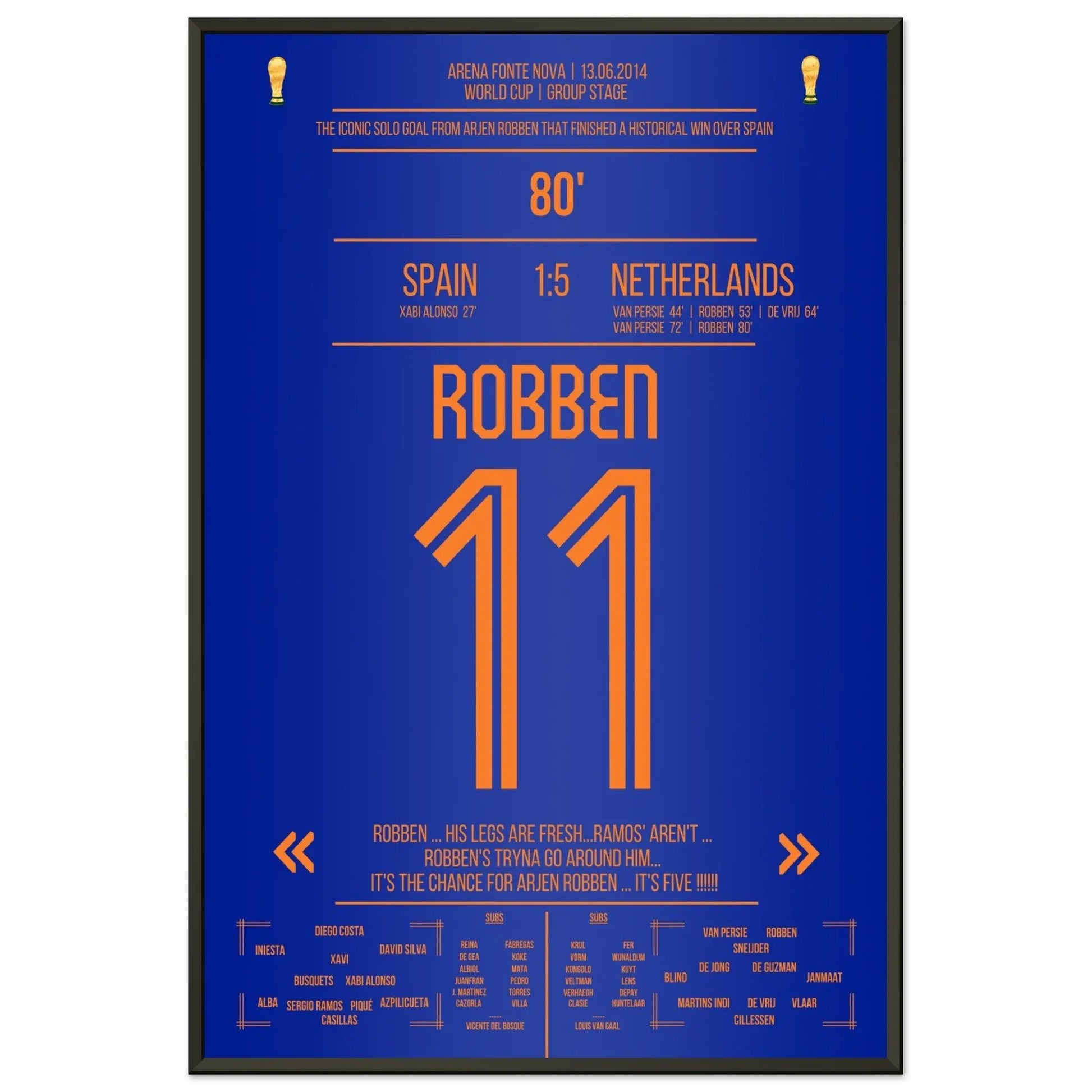 Robben's Solo-Tor gegen Spanien bei der Weltmeisterschaft 2014 60x90-cm-24x36-Schwarzer-Aluminiumrahmen