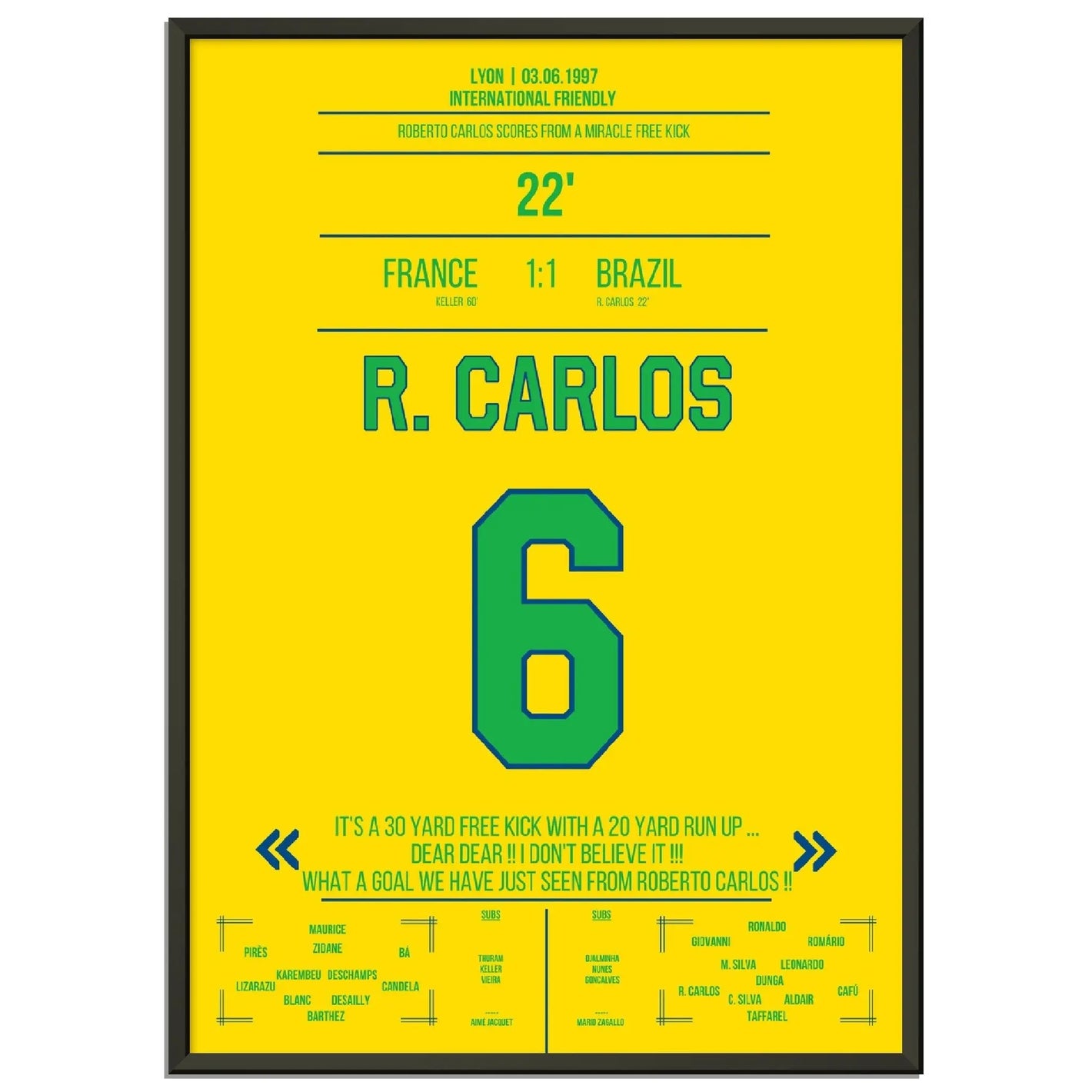 Roberto Carlos magischer Freistoss gegen Frankreich 