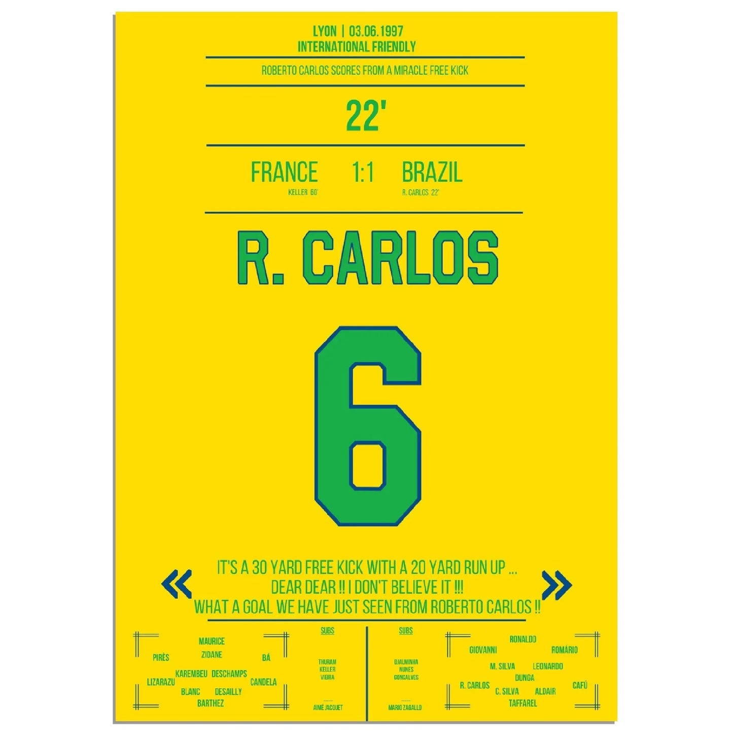 Roberto Carlos magischer Freistoss gegen Frankreich 