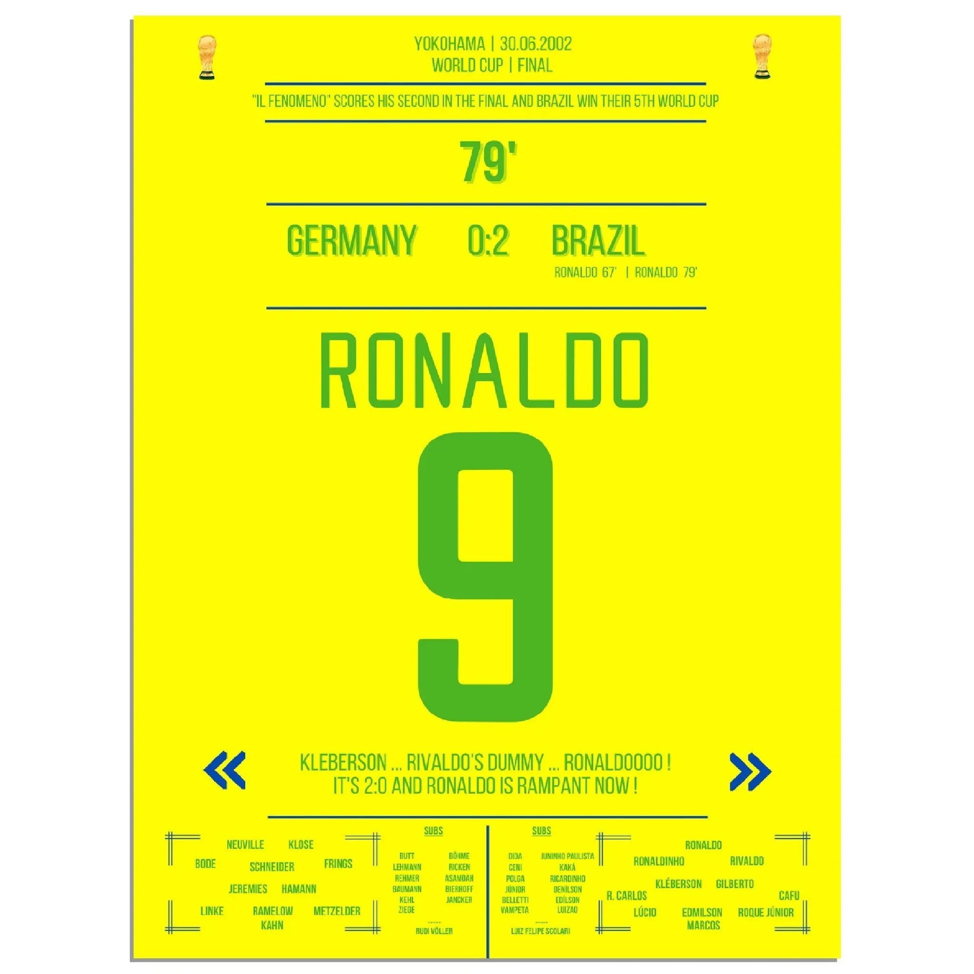 Ronaldo Il Fenomeno Doppelpack für Brasilien WM Finale 2002 gegen Deutschland 