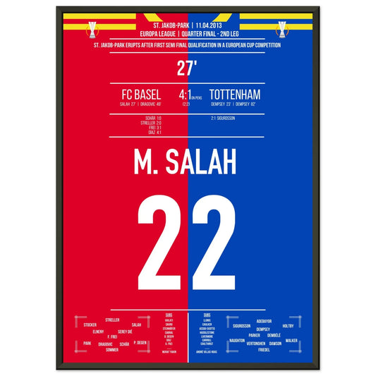 Salah's Treffer in Basel's größtem Europapokal-Erfolg der Vereinsgeschichte 50x70-cm-20x28-Schwarzer-Aluminiumrahmen