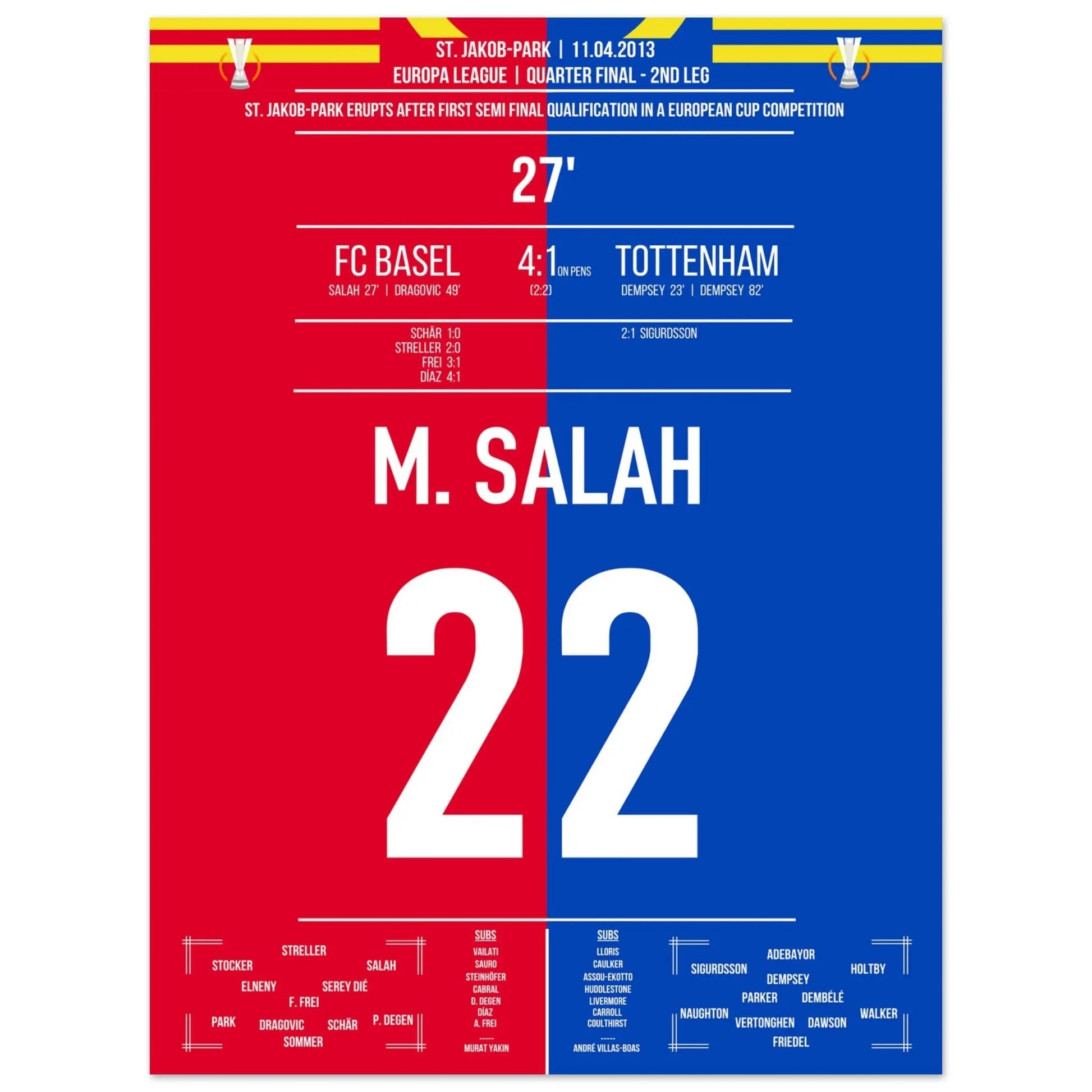 Salah's Treffer in Basel's größtem Europapokal-Erfolg der Vereinsgeschichte 30x40-cm-12x16-Ohne-Rahmen