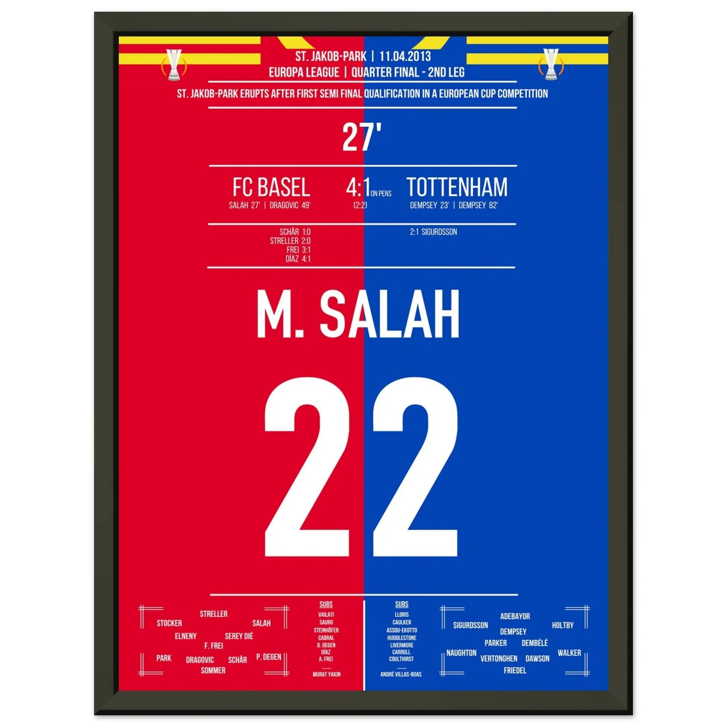Salah's Treffer in Basel's größtem Europapokal-Erfolg der Vereinsgeschichte 30x40-cm-12x16-Schwarzer-Aluminiumrahmen