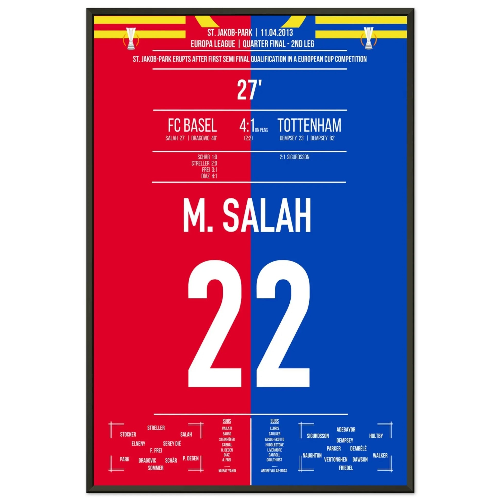 Salah's Treffer in Basel's größtem Europapokal-Erfolg der Vereinsgeschichte 60x90-cm-24x36-Schwarzer-Aluminiumrahmen
