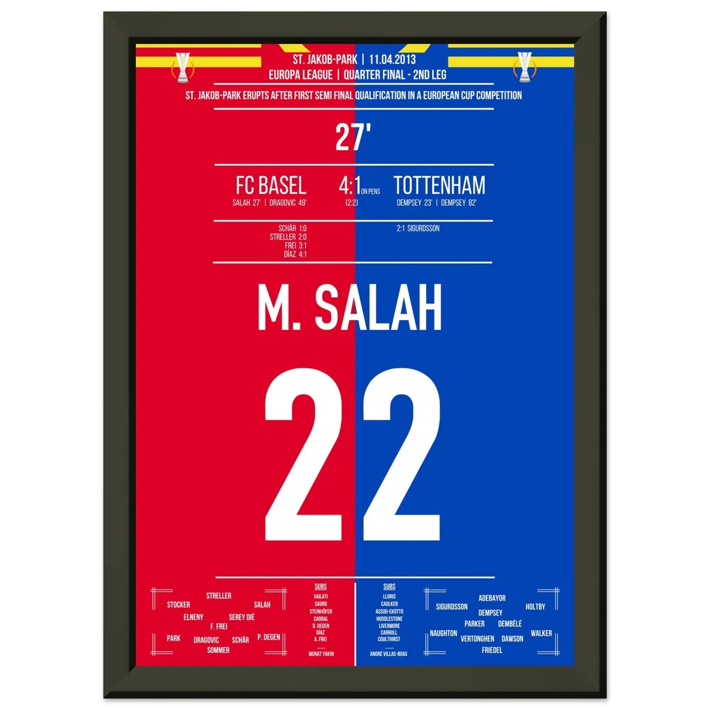 Salah's Treffer in Basel's größtem Europapokal-Erfolg der Vereinsgeschichte A4-21x29.7-cm-8x12-Schwarzer-Aluminiumrahmen