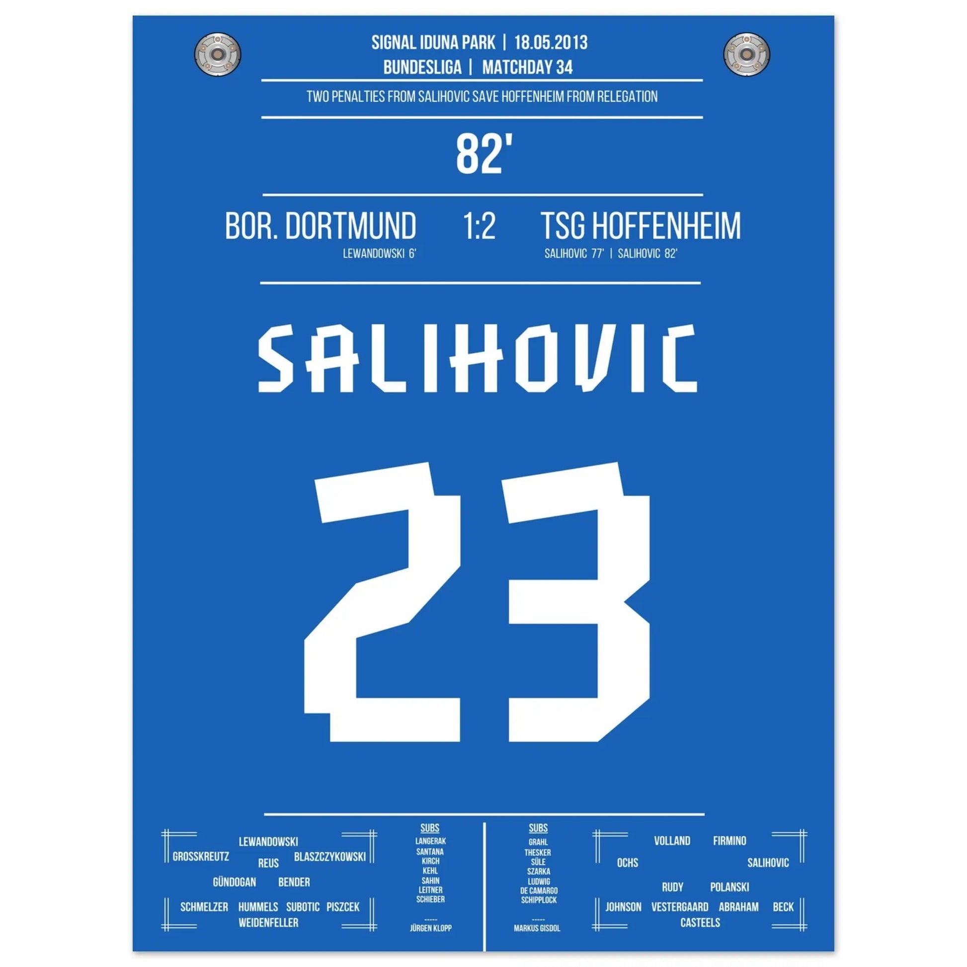 Salihovic Elfmeter rettet Hoffenheim vor dem Abstieg in 2013 30x40-cm-12x16-Ohne-Rahmen