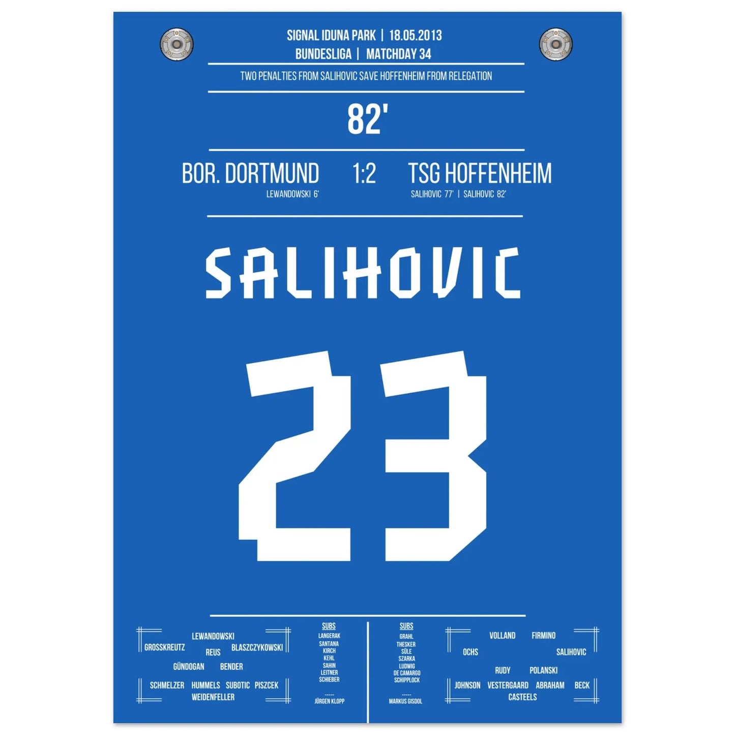 Salihovic Elfmeter rettet Hoffenheim vor dem Abstieg in 2013 50x70-cm-20x28-Ohne-Rahmen