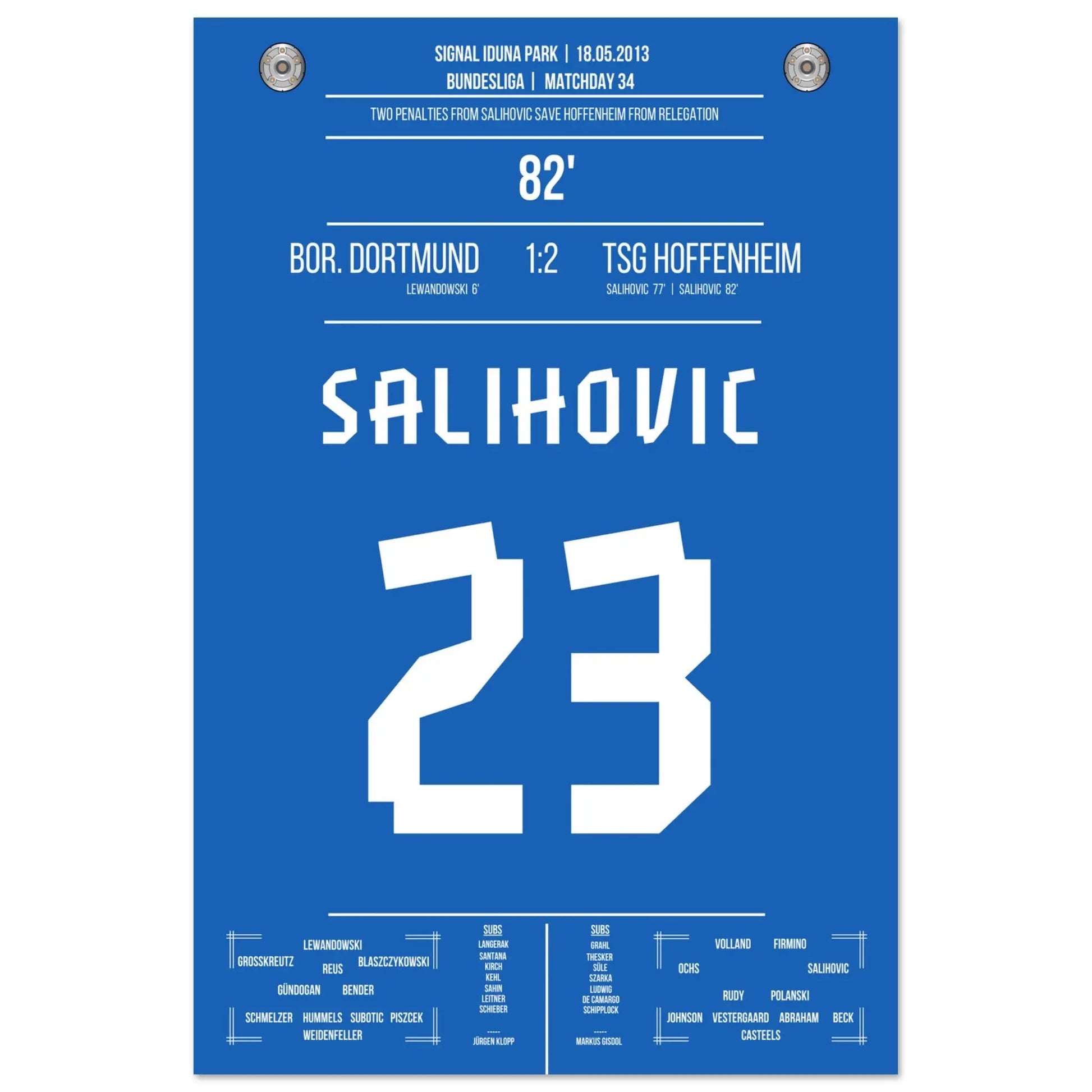 Salihovic Elfmeter rettet Hoffenheim vor dem Abstieg in 2013 60x90-cm-24x36-Ohne-Rahmen