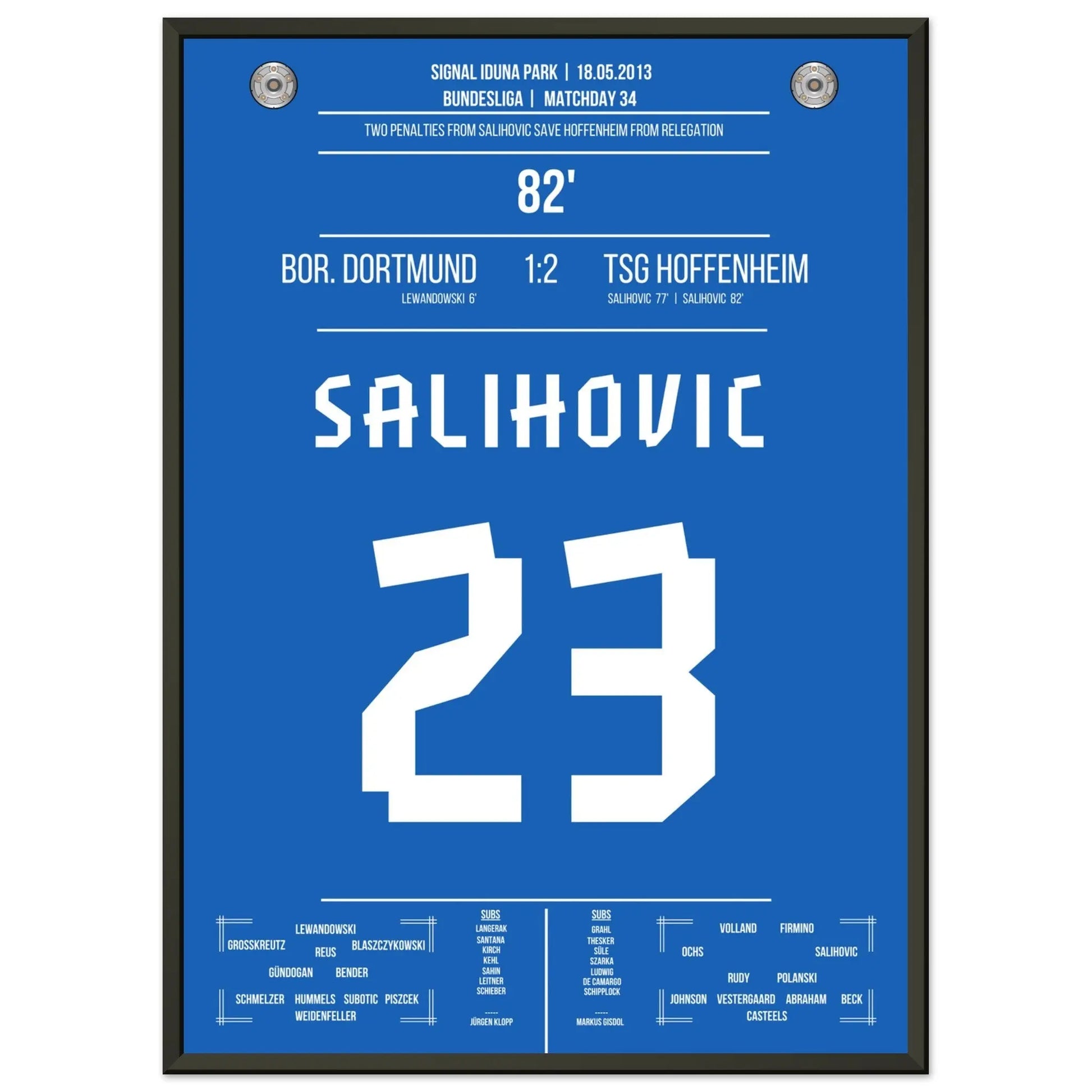 Salihovic Elfmeter rettet Hoffenheim vor dem Abstieg in 2013 50x70-cm-20x28-Schwarzer-Aluminiumrahmen