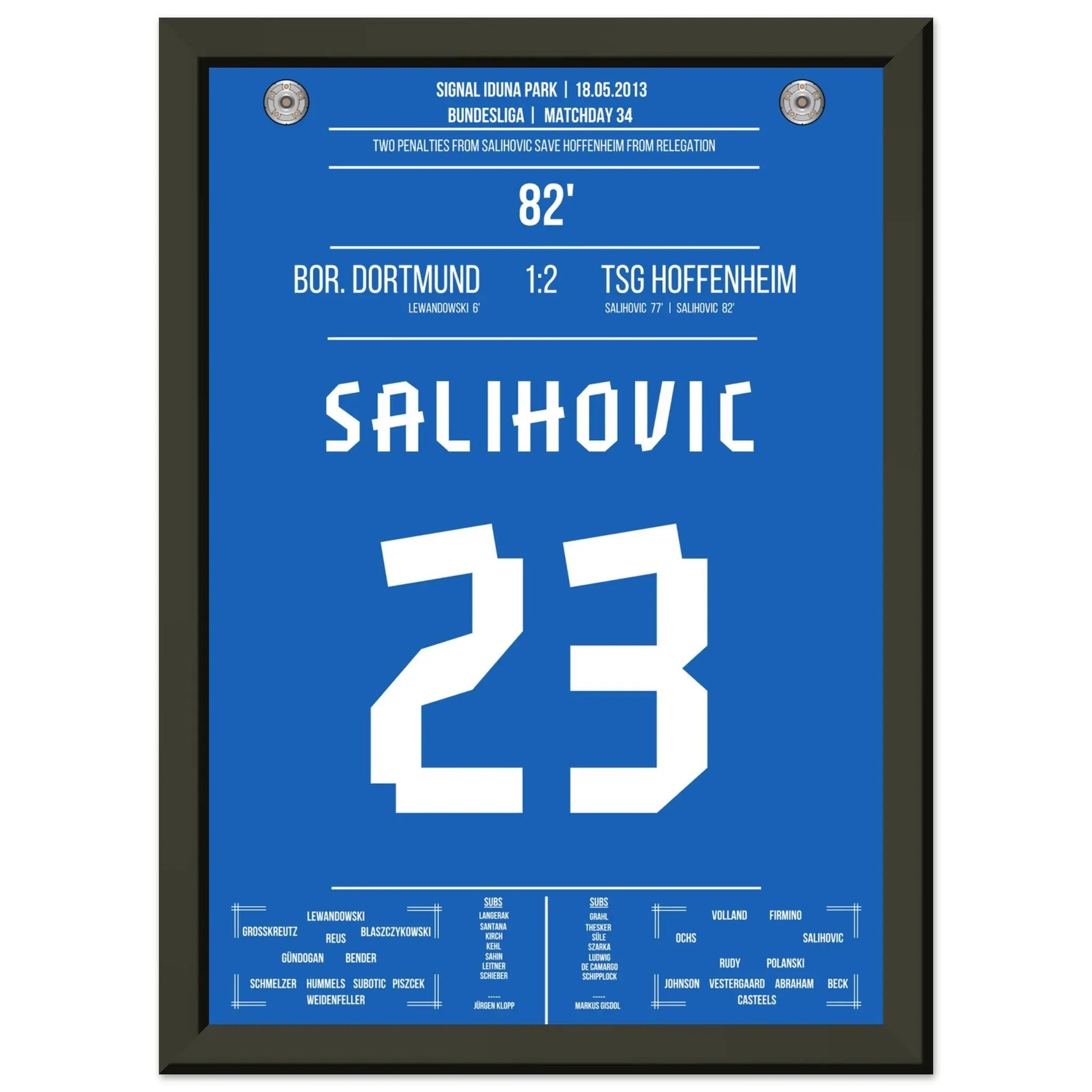 Salihovic Elfmeter rettet Hoffenheim vor dem Abstieg in 2013 A4-21x29.7-cm-8x12-Schwarzer-Aluminiumrahmen