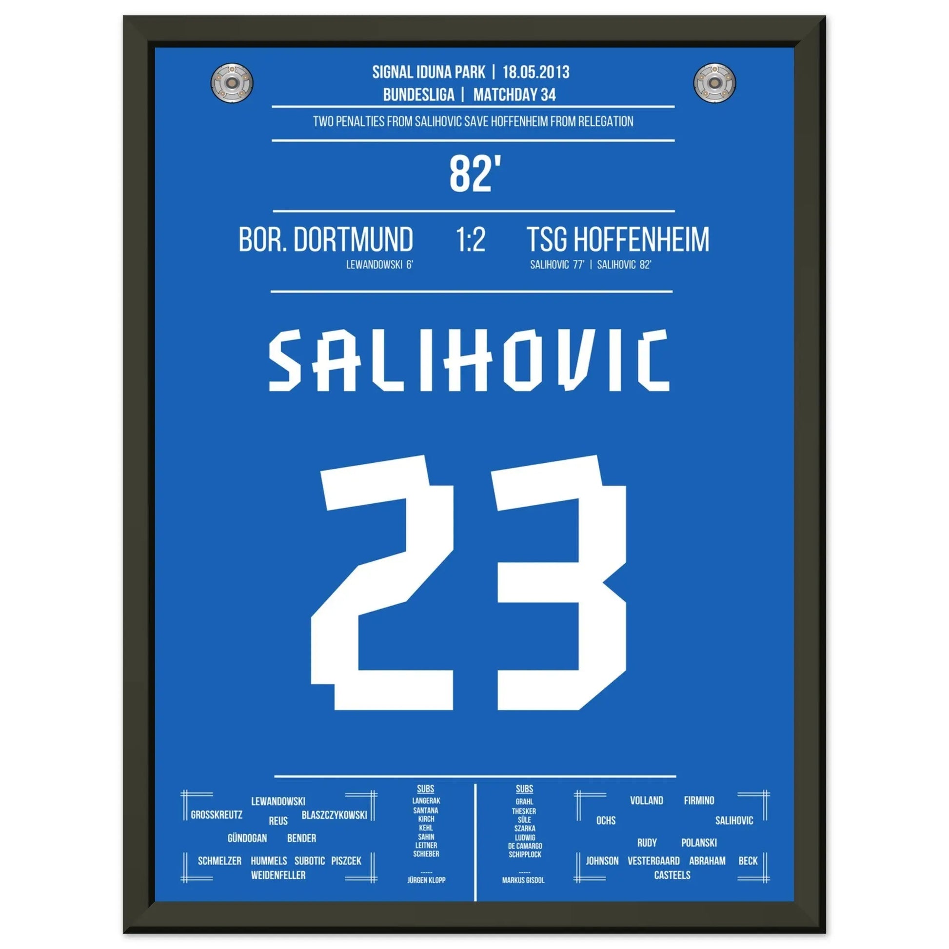 Salihovic Elfmeter rettet Hoffenheim vor dem Abstieg in 2013 30x40-cm-12x16-Schwarzer-Aluminiumrahmen