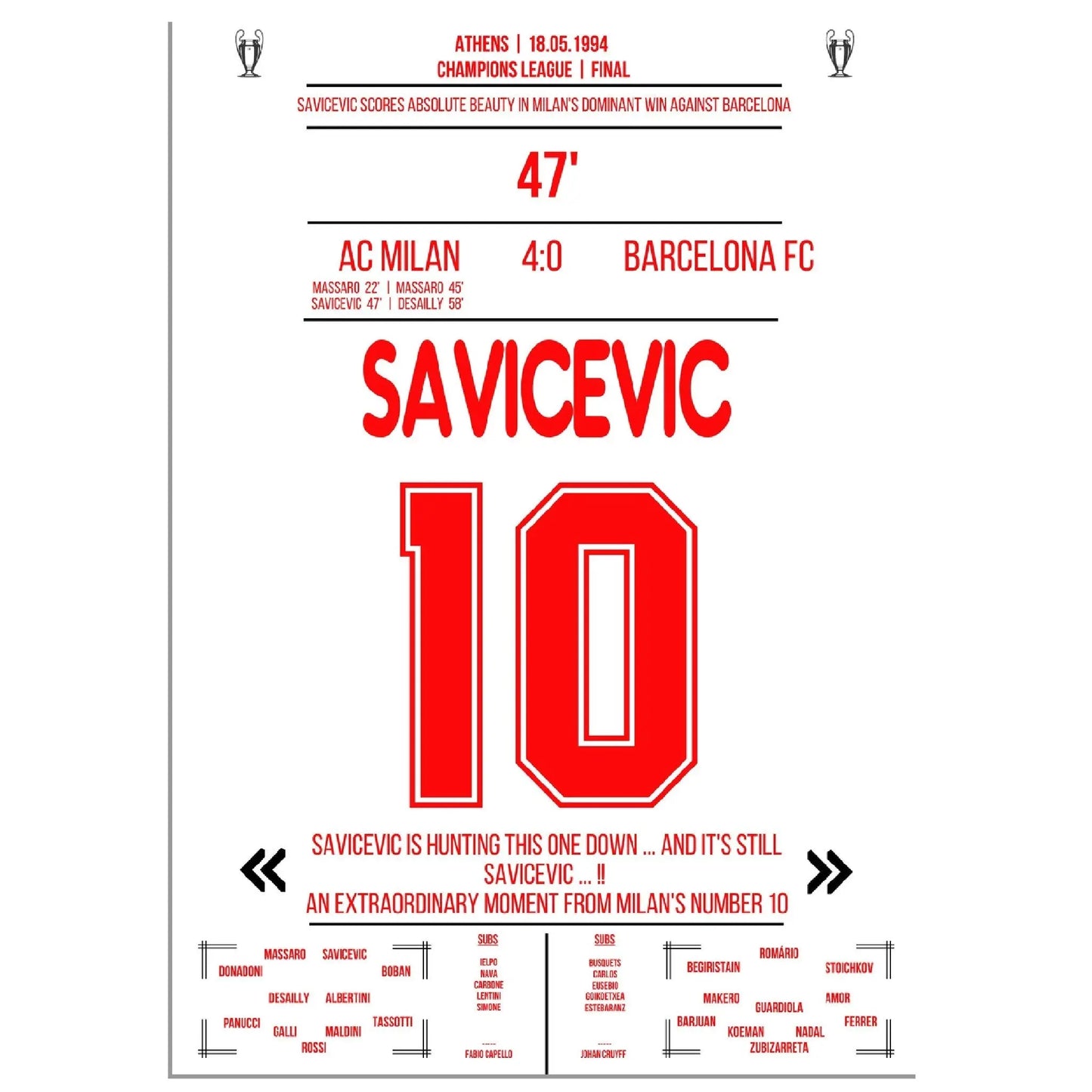 Savicevic Lupfer-Tor bei Kantersieg gegen Barcelona im Champions League Finale 1994 
