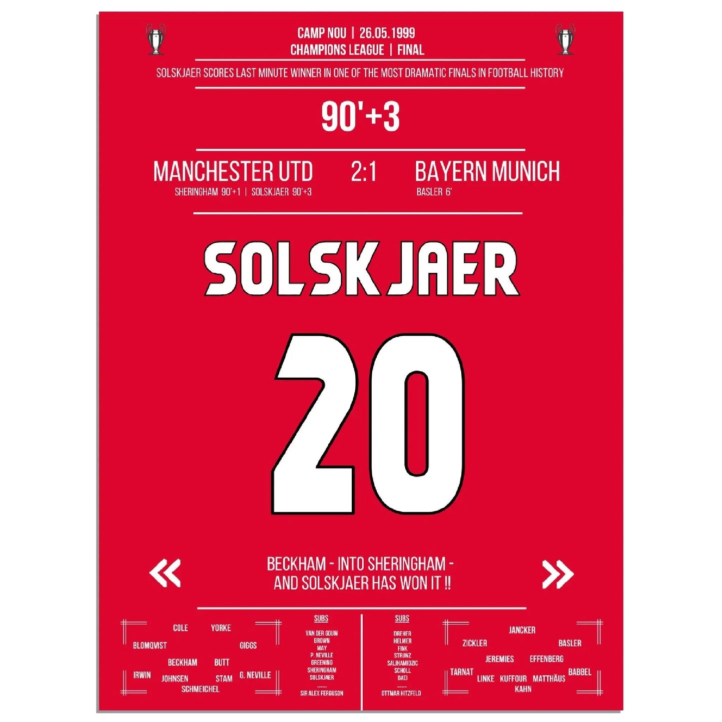 Solskjaer trifft im denkwürdigsten Comeback der Champions League Geschichte im Finale 1999 gegen Bayern 