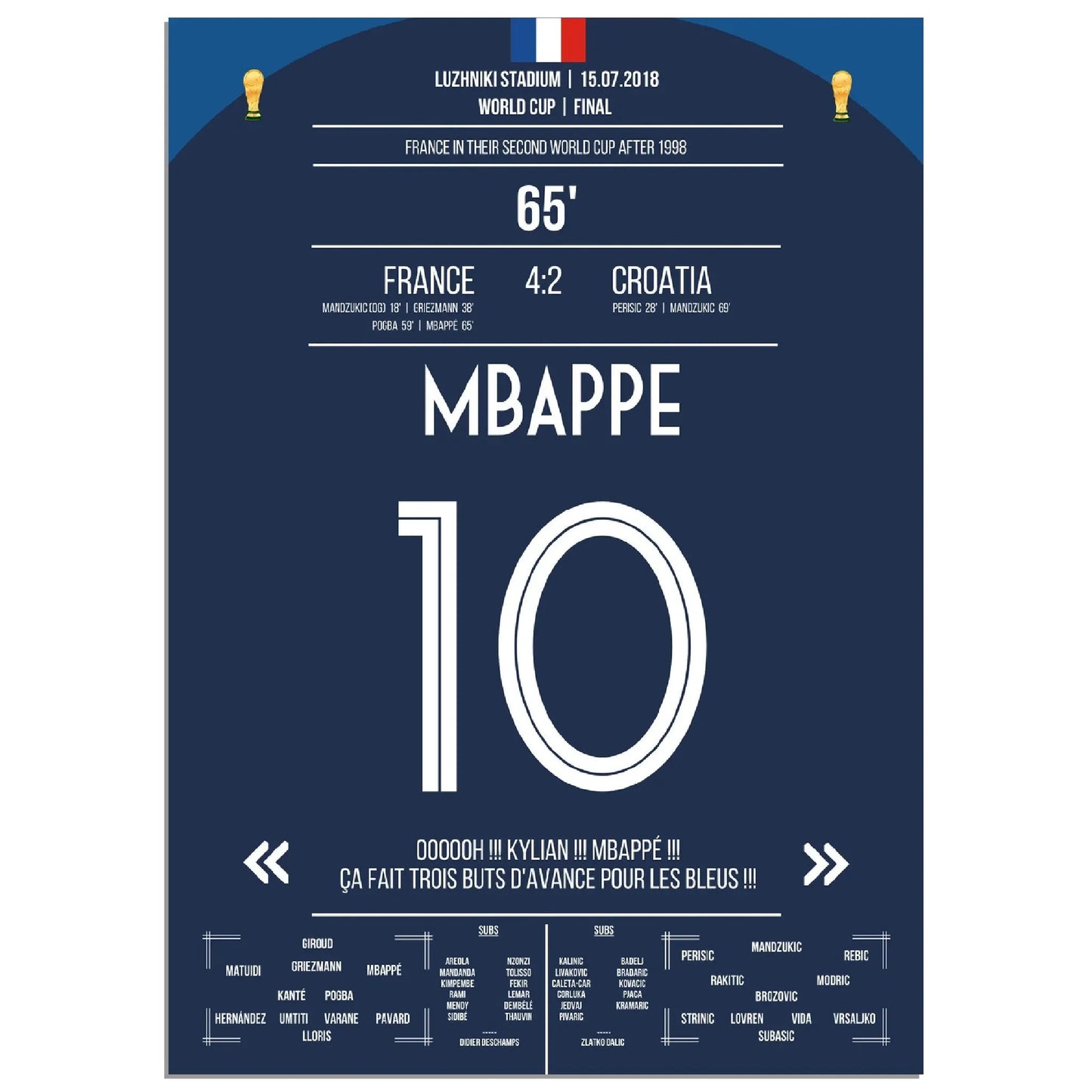 Superstar Mbappé mit dem vorentscheidenden Tor im WM Finale 2018 gegen Kroatien 