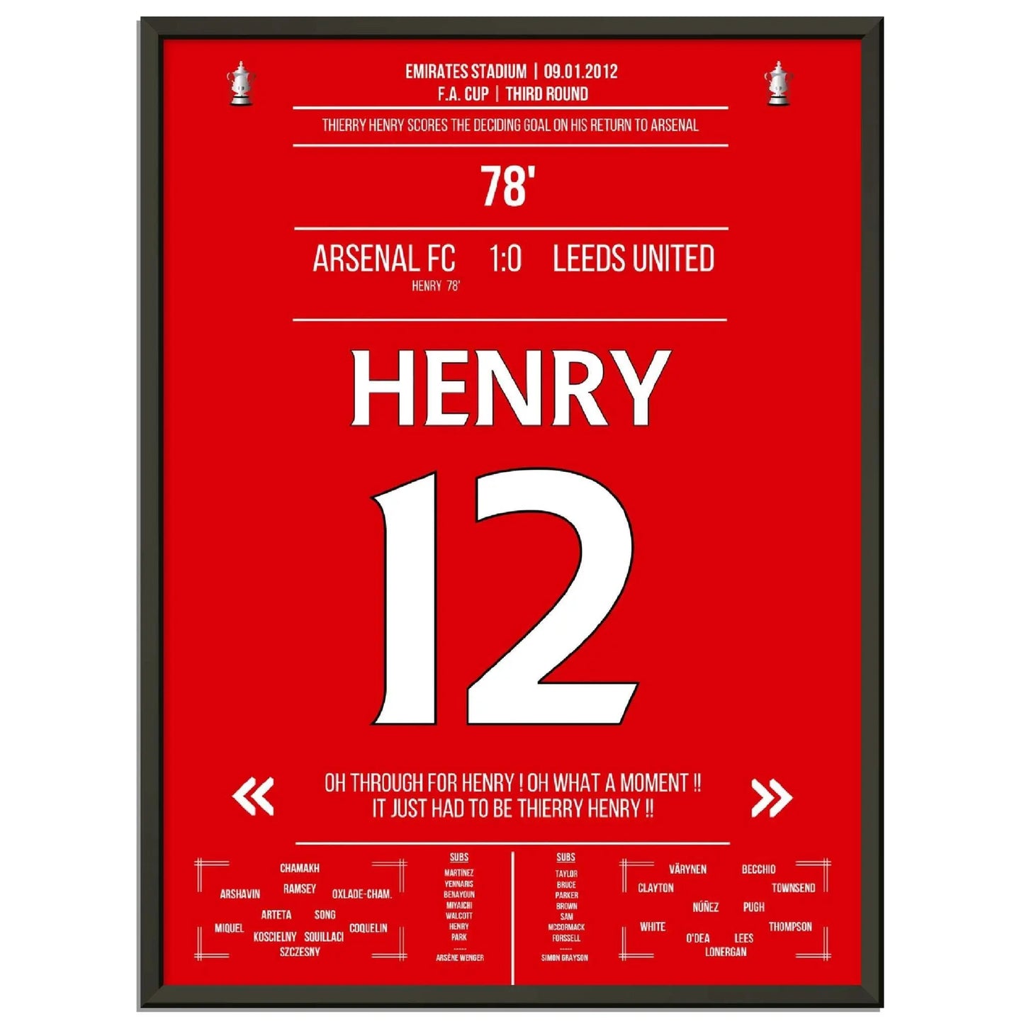 Thierry Henry Comeback 2012 Siegtreffer für Arsenal - Leeds FA Cup 3. Runde