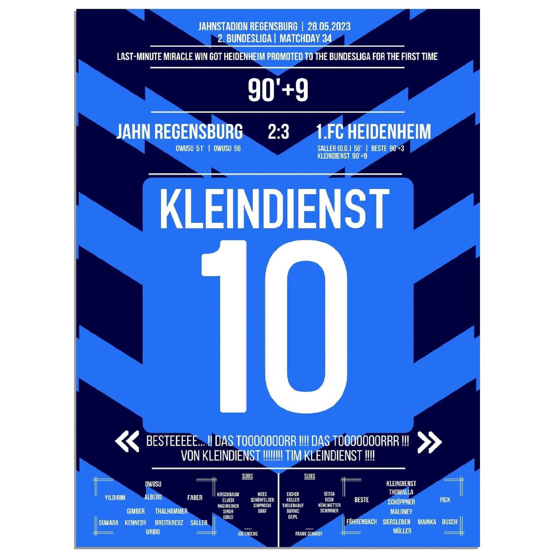 Tim Kleindienst mit dem Tor zum Aufstieg für Heidenheim 30x40-cm-12x16-Ohne-Rahmen