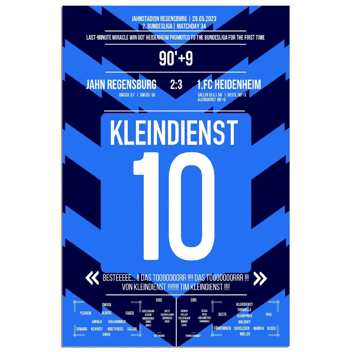 Tim Kleindienst mit dem Tor zum Aufstieg für Heidenheim 60x90-cm-24x36-Ohne-Rahmen