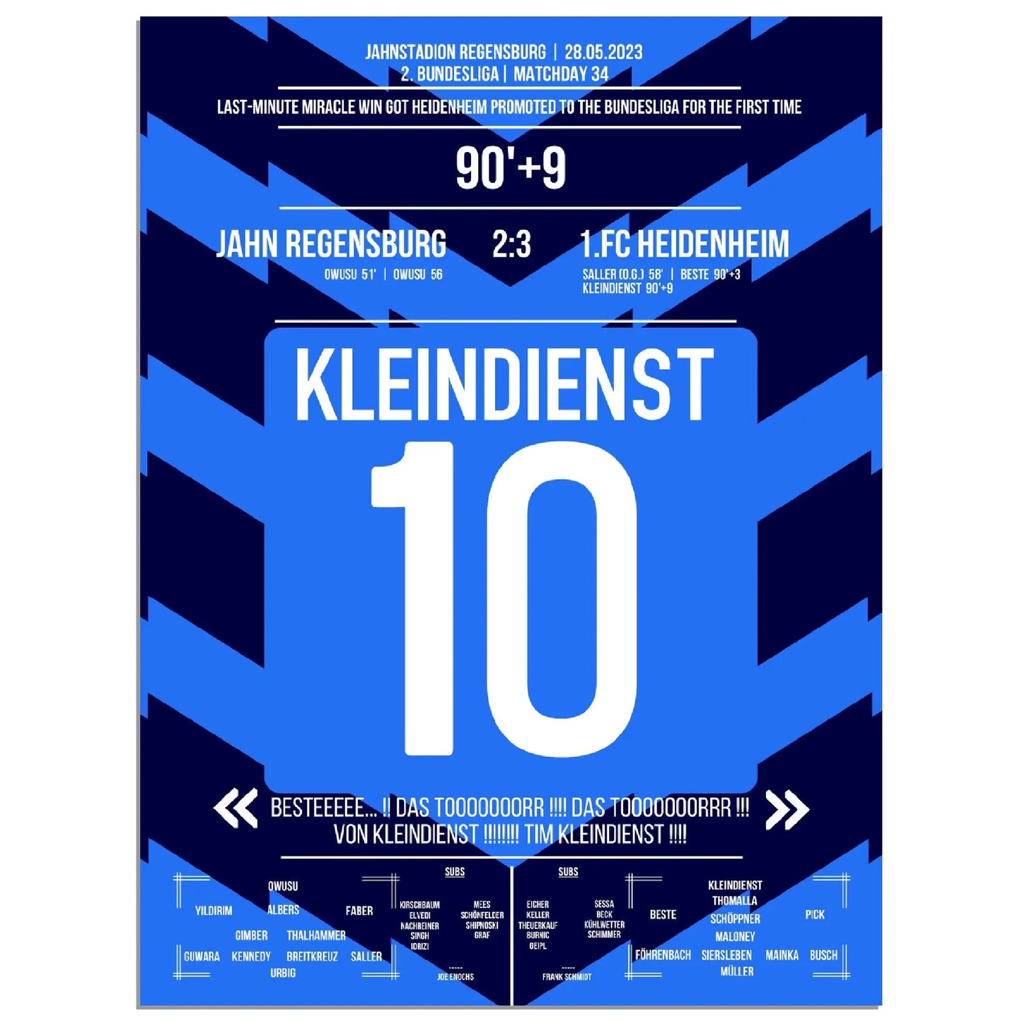 Tim Kleindienst mit dem Tor zum Aufstieg für Heidenheim 45x60-cm-18x24-Ohne-Rahmen