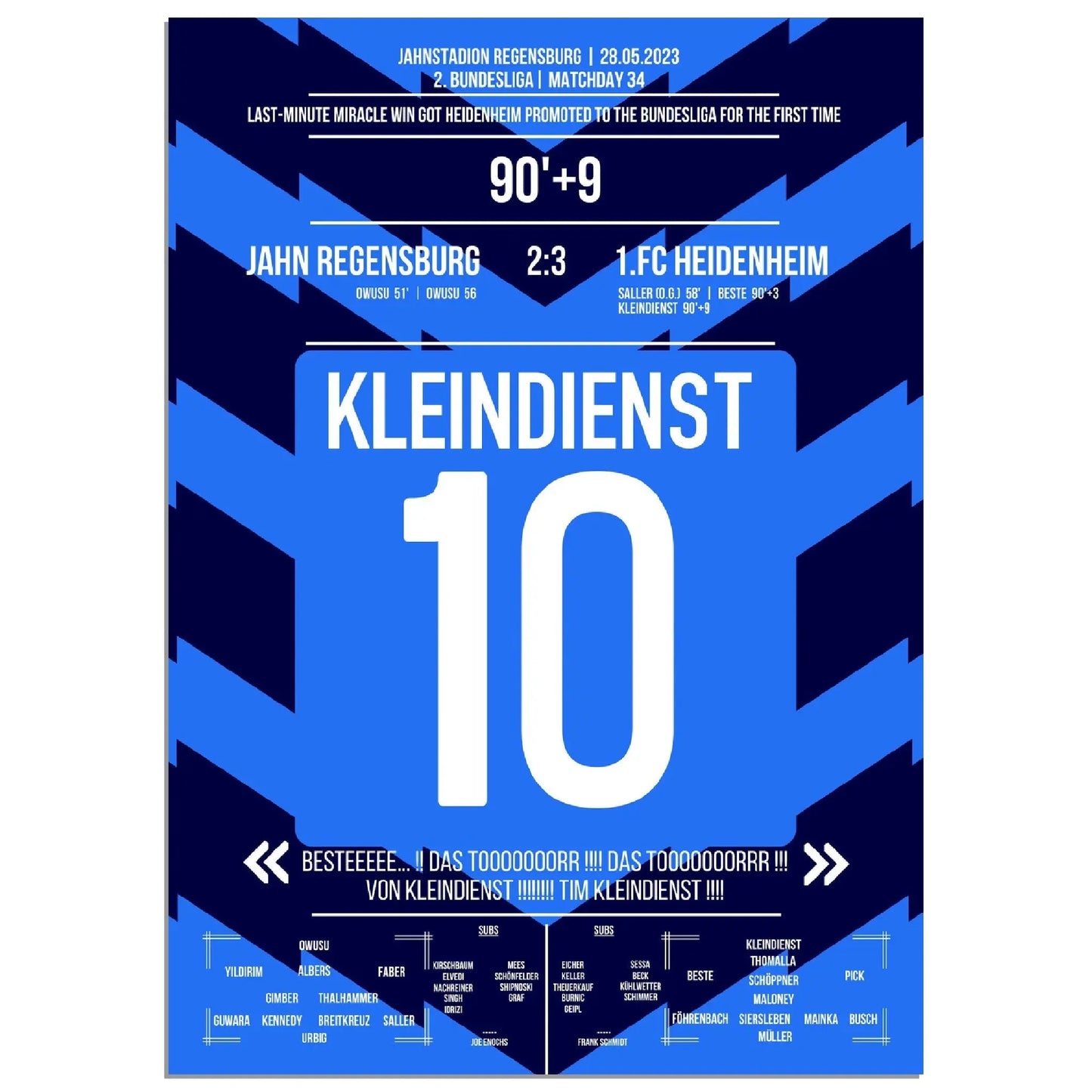 Tim Kleindienst mit dem Tor zum Aufstieg für Heidenheim 50x70-cm-20x28-Ohne-Rahmen