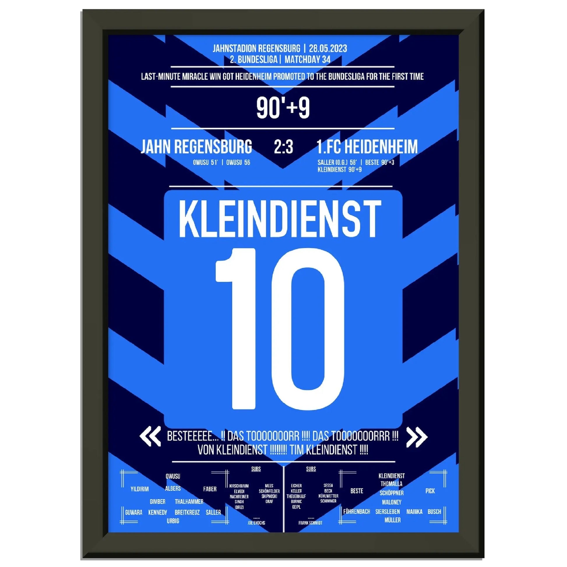 Tim Kleindienst mit dem Tor zum Aufstieg für Heidenheim A4-21x29.7-cm-8x12-Schwarzer-Aluminiumrahmen