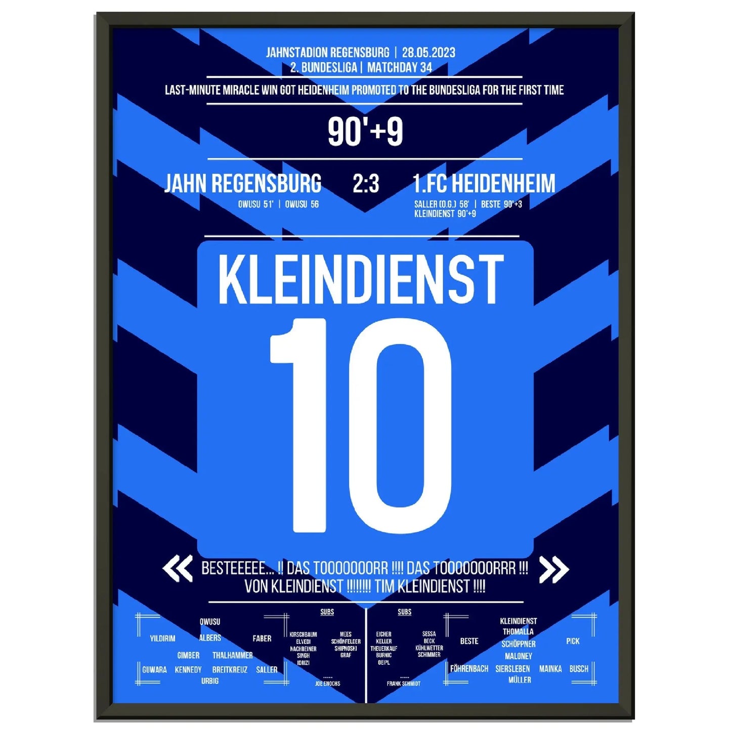 Tim Kleindienst mit dem Tor zum Aufstieg für Heidenheim 45x60-cm-18x24-Schwarzer-Aluminiumrahmen