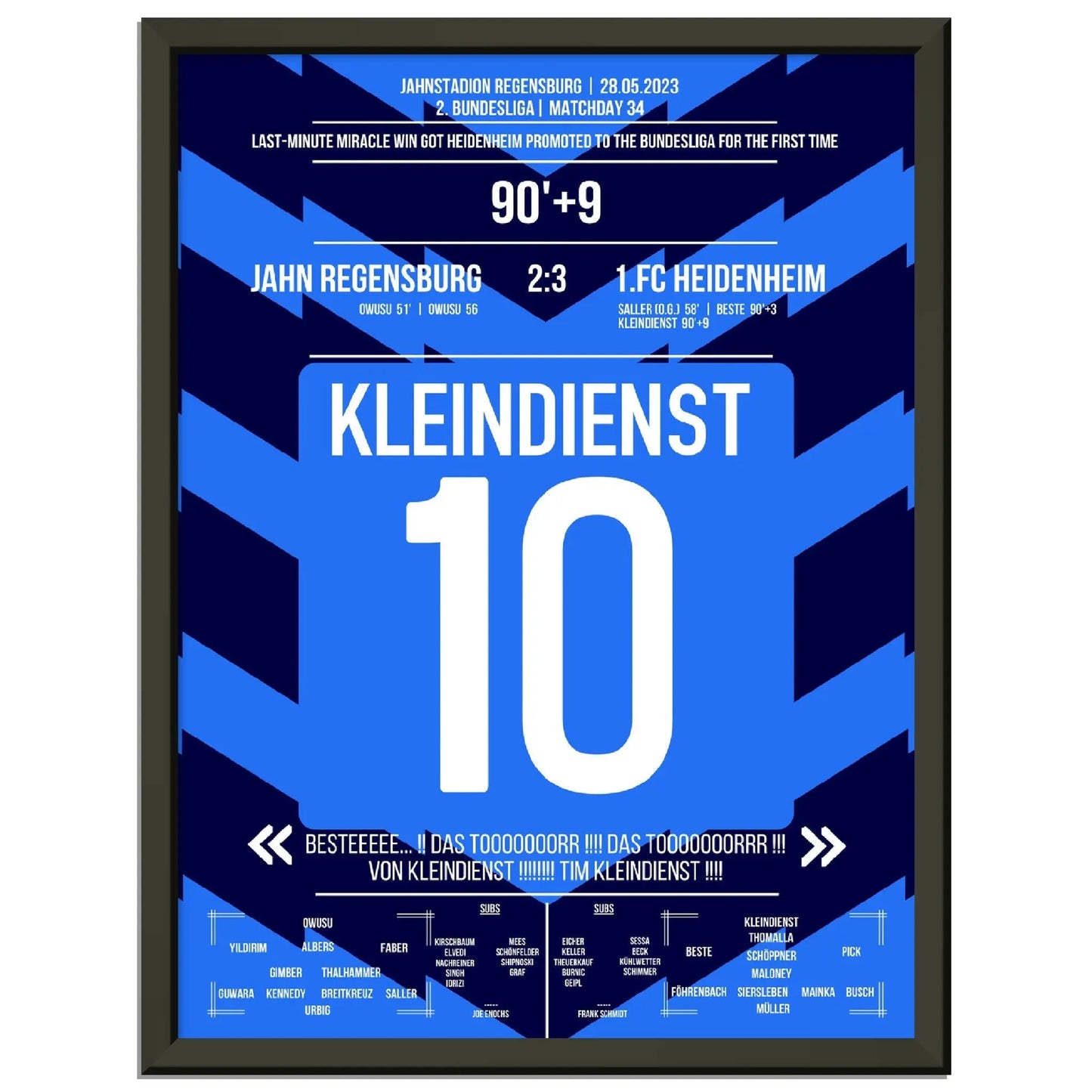 Tim Kleindienst mit dem Tor zum Aufstieg für Heidenheim 30x40-cm-12x16-Schwarzer-Aluminiumrahmen