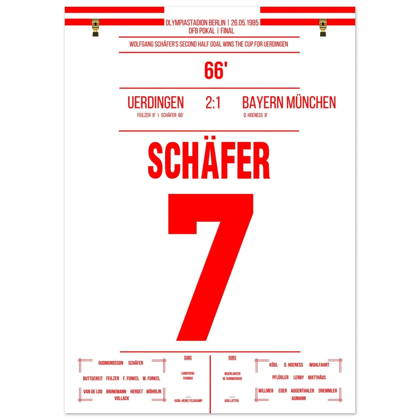 Uerdingen's DFB Pokalsieg gegen Bayern 1985 50x70-cm-20x28-Ohne-Rahmen