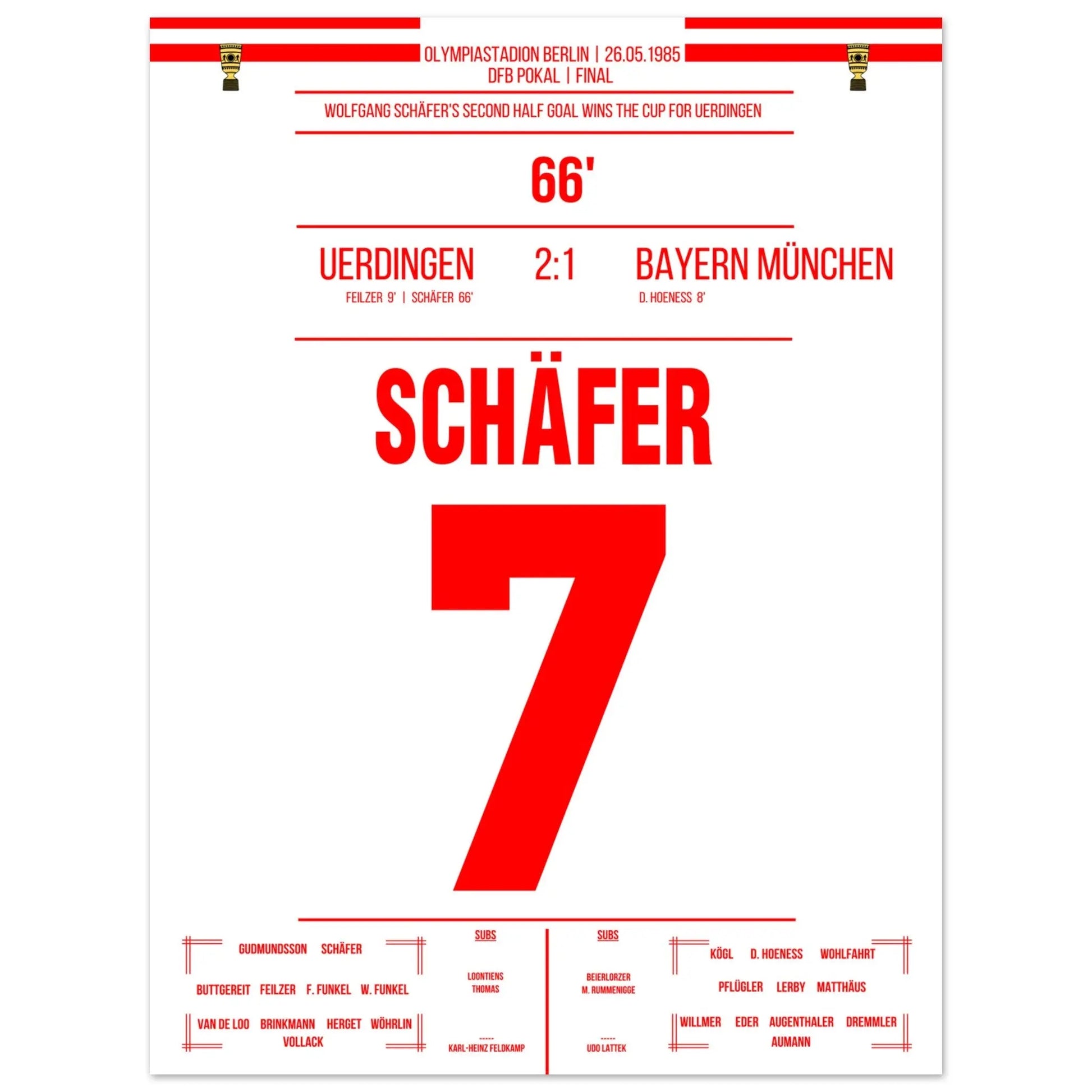 Uerdingen's DFB Pokalsieg gegen Bayern 1985 30x40-cm-12x16-Ohne-Rahmen