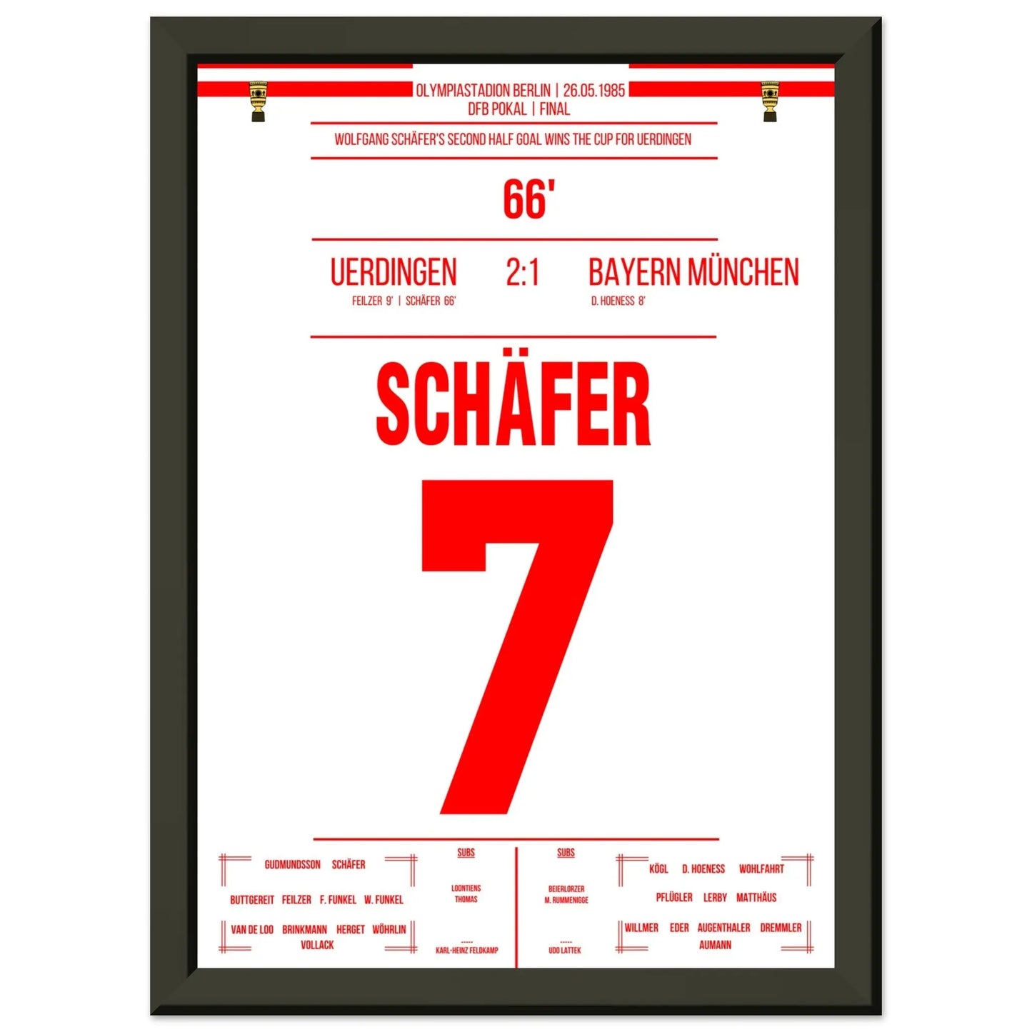 Uerdingen's DFB Pokalsieg gegen Bayern 1985 A4-21x29.7-cm-8x12-Schwarzer-Aluminiumrahmen