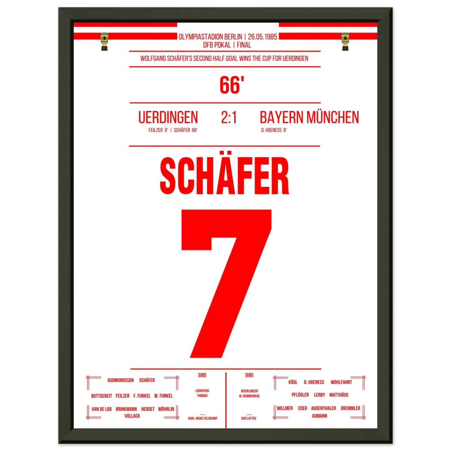 Uerdingen's DFB Pokalsieg gegen Bayern 1985 30x40-cm-12x16-Schwarzer-Aluminiumrahmen