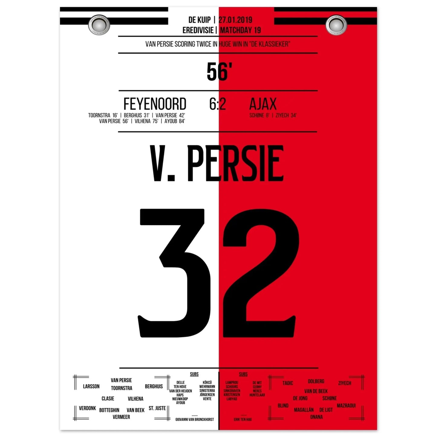 Van Persie mit Doppelpack im "De Klassieker" 2019 30x40-cm-12x16-Ohne-Rahmen