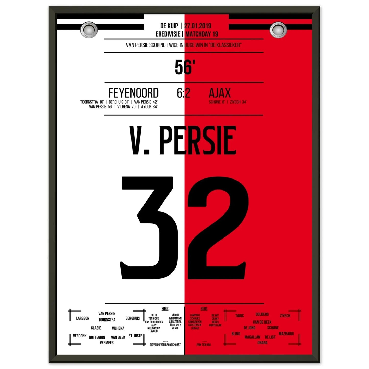 Van Persie mit Doppelpack im "De Klassieker" 2019 45x60-cm-18x24-Schwarzer-Aluminiumrahmen