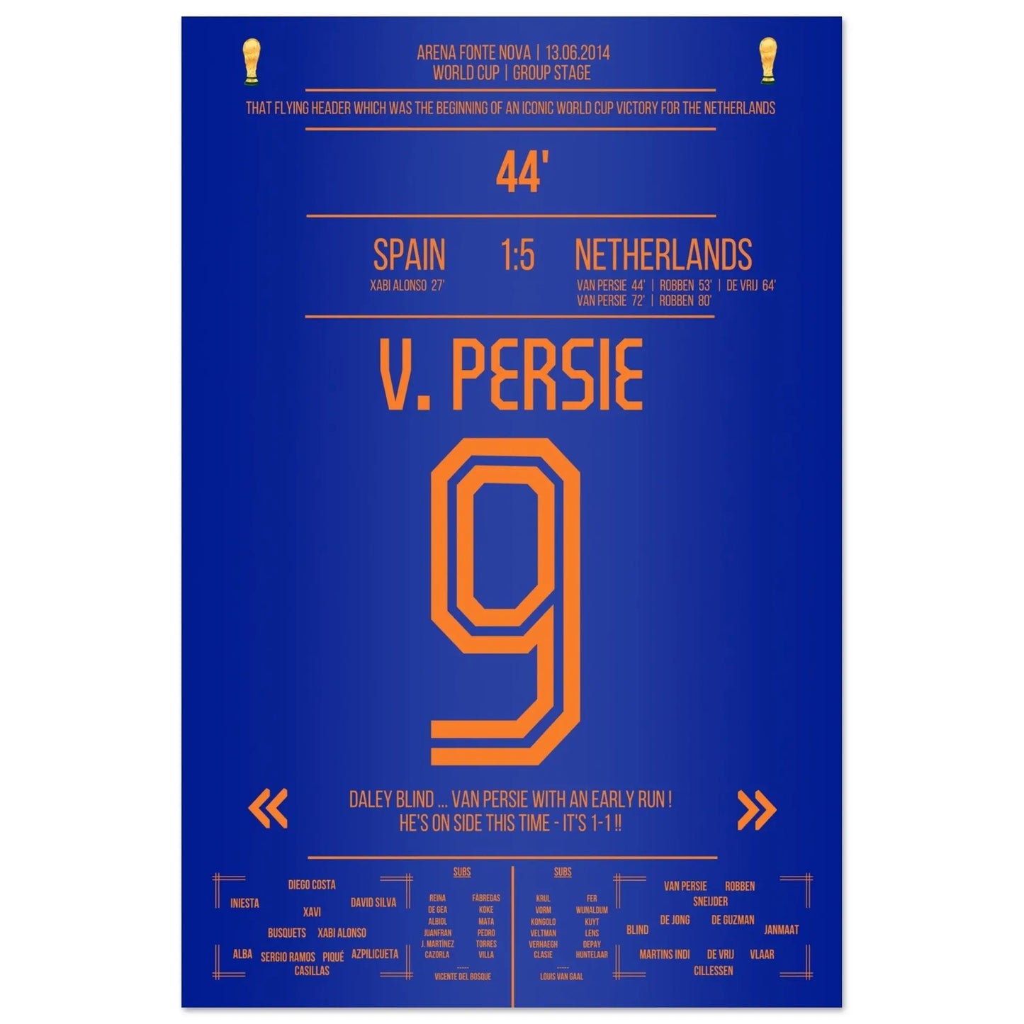 Van Persie's berühmter Flugkopfball über Casillas in 2014 60x90-cm-24x36-Premium-Semi-Glossy-Paper-Poster