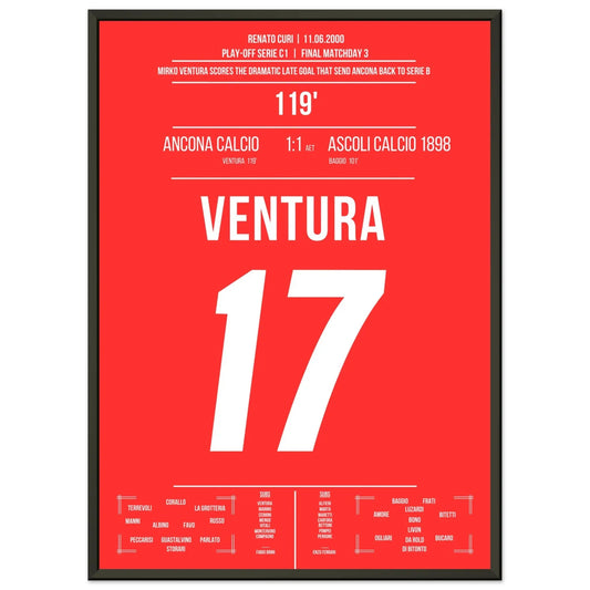 Ventura's Tor zum Aufstieg von Ancona gegen Ascoli in 2000 50x70-cm-20x28-Schwarzer-Aluminiumrahmen