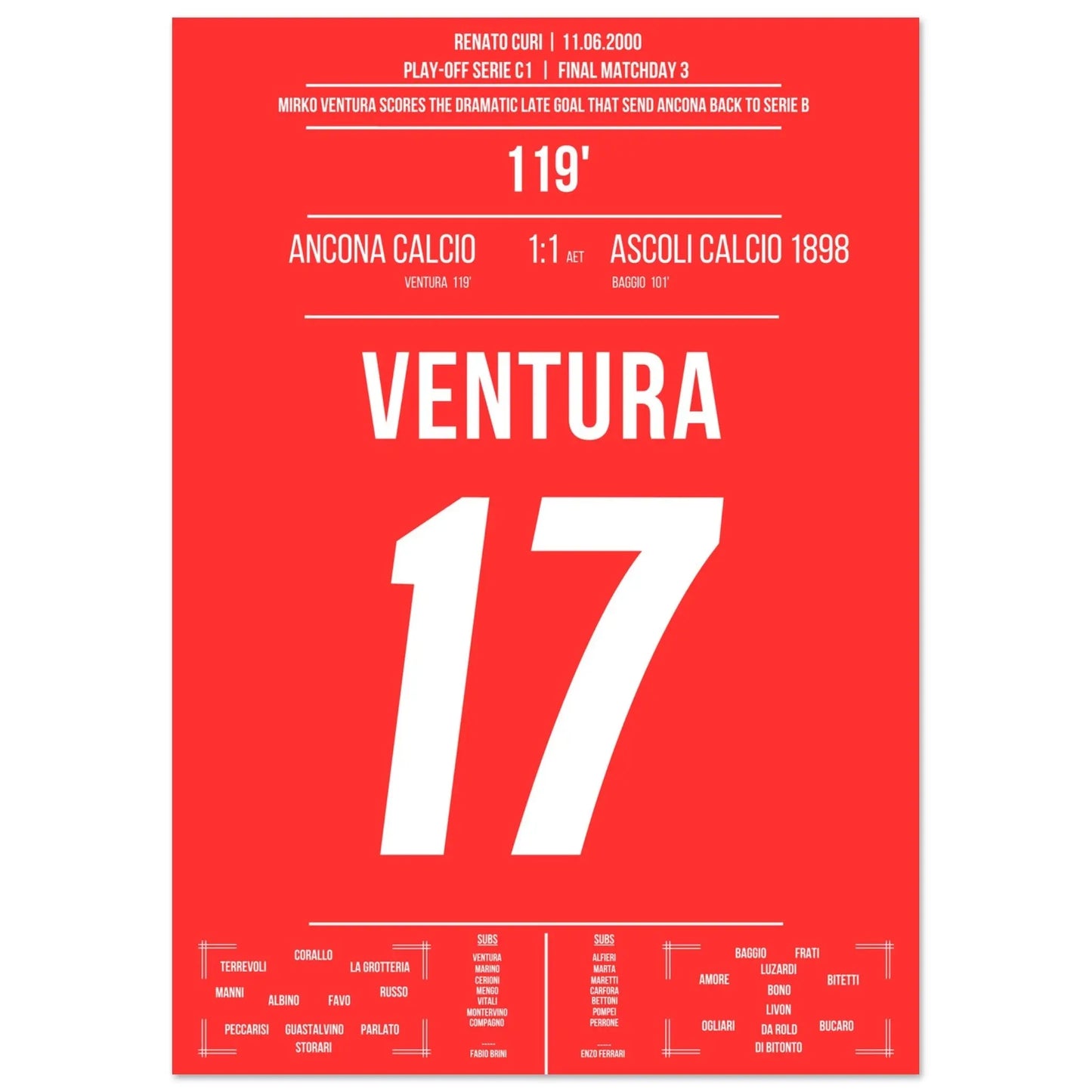 Ventura's Tor zum Aufstieg von Ancona gegen Ascoli in 2000 A4-21x29.7-cm-8x12-Ohne-Rahmen