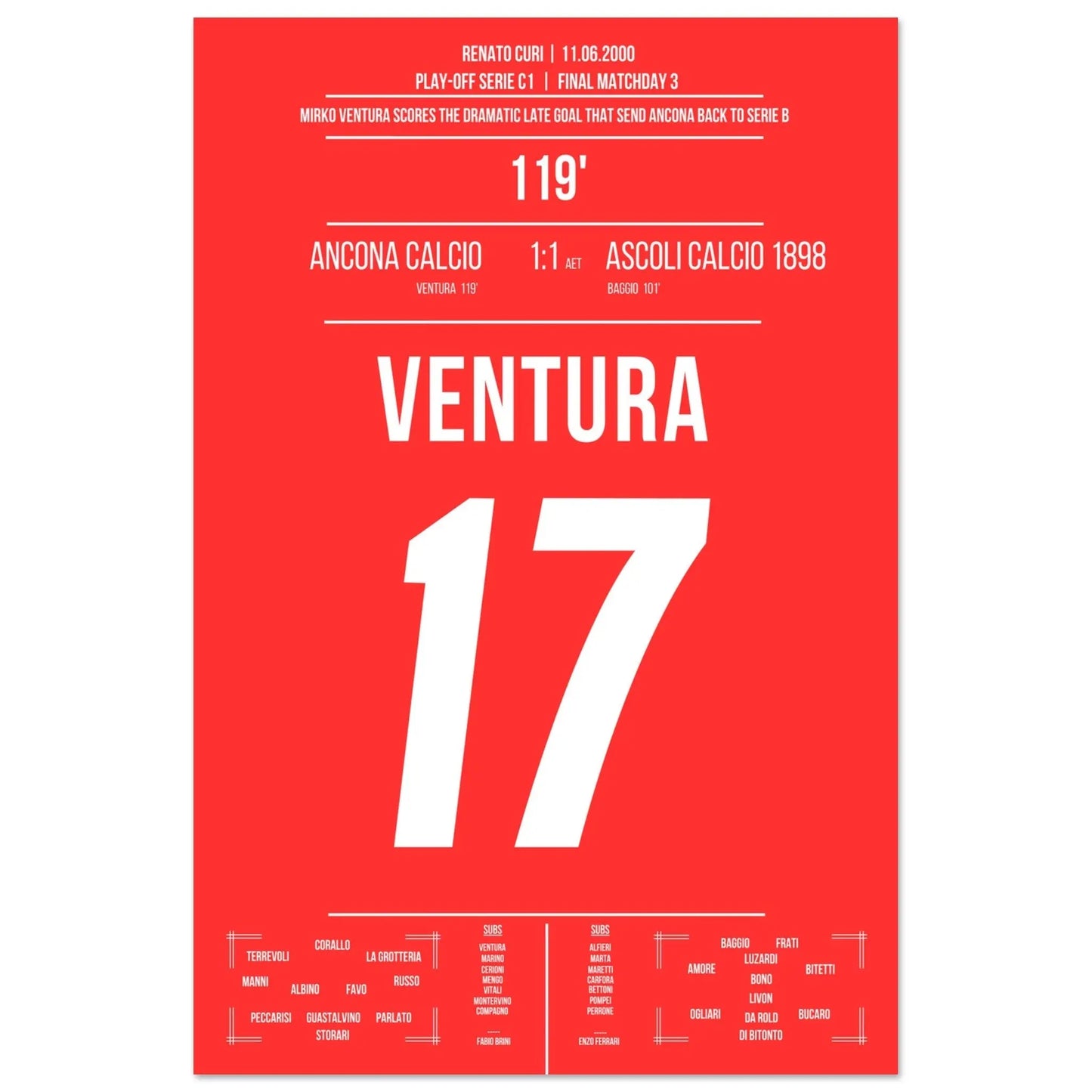 Ventura's Tor zum Aufstieg von Ancona gegen Ascoli in 2000 60x90-cm-24x36-Ohne-Rahmen