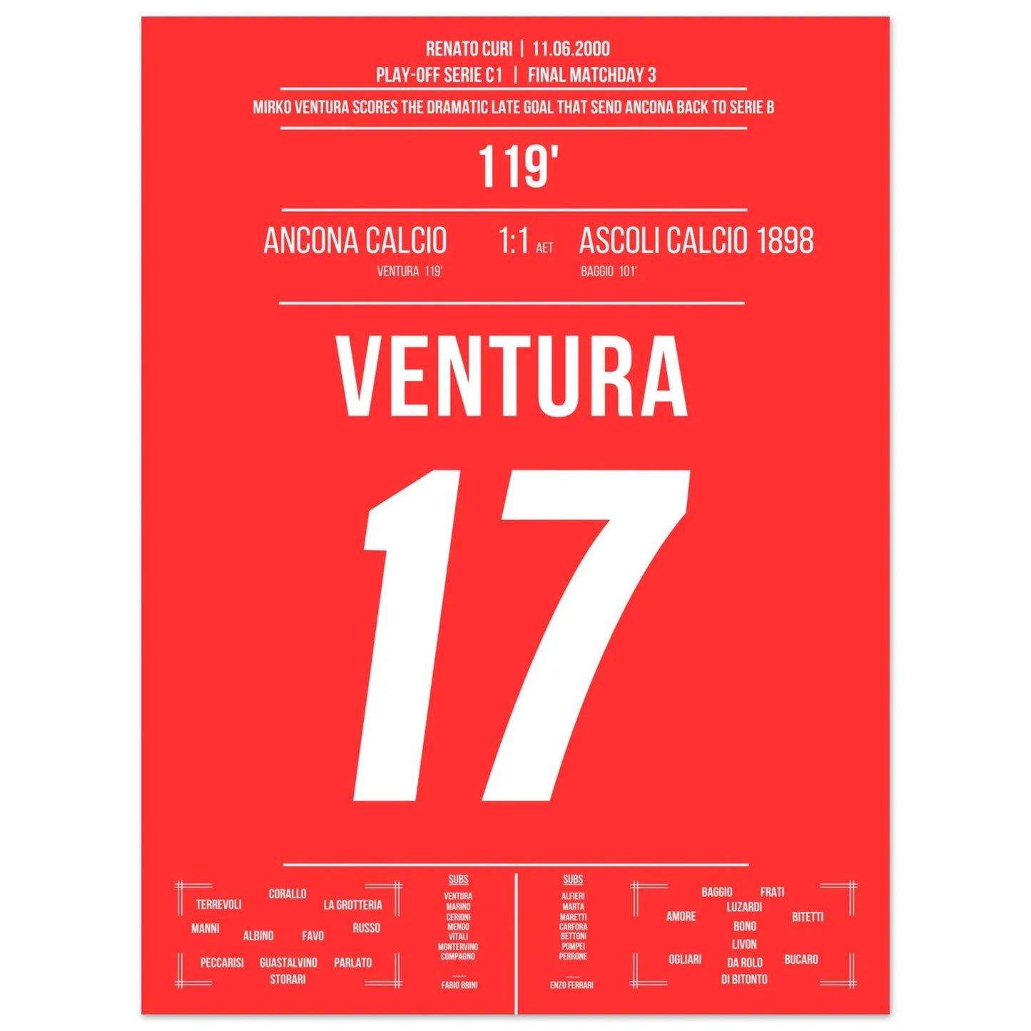 Ventura's Tor zum Aufstieg von Ancona gegen Ascoli in 2000 45x60-cm-18x24-Ohne-Rahmen