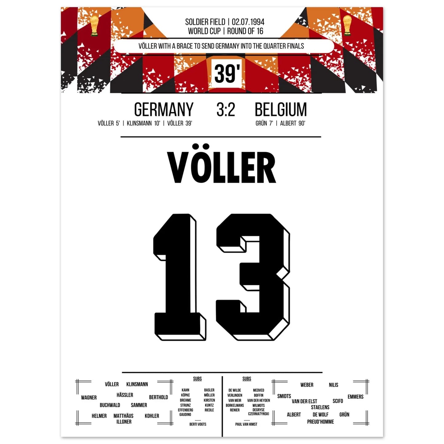 Völler trifft doppelt bei Deutschlands Sieg im Achtelfinale der WM 1994 45x60-cm-18x24-Ohne-Rahmen