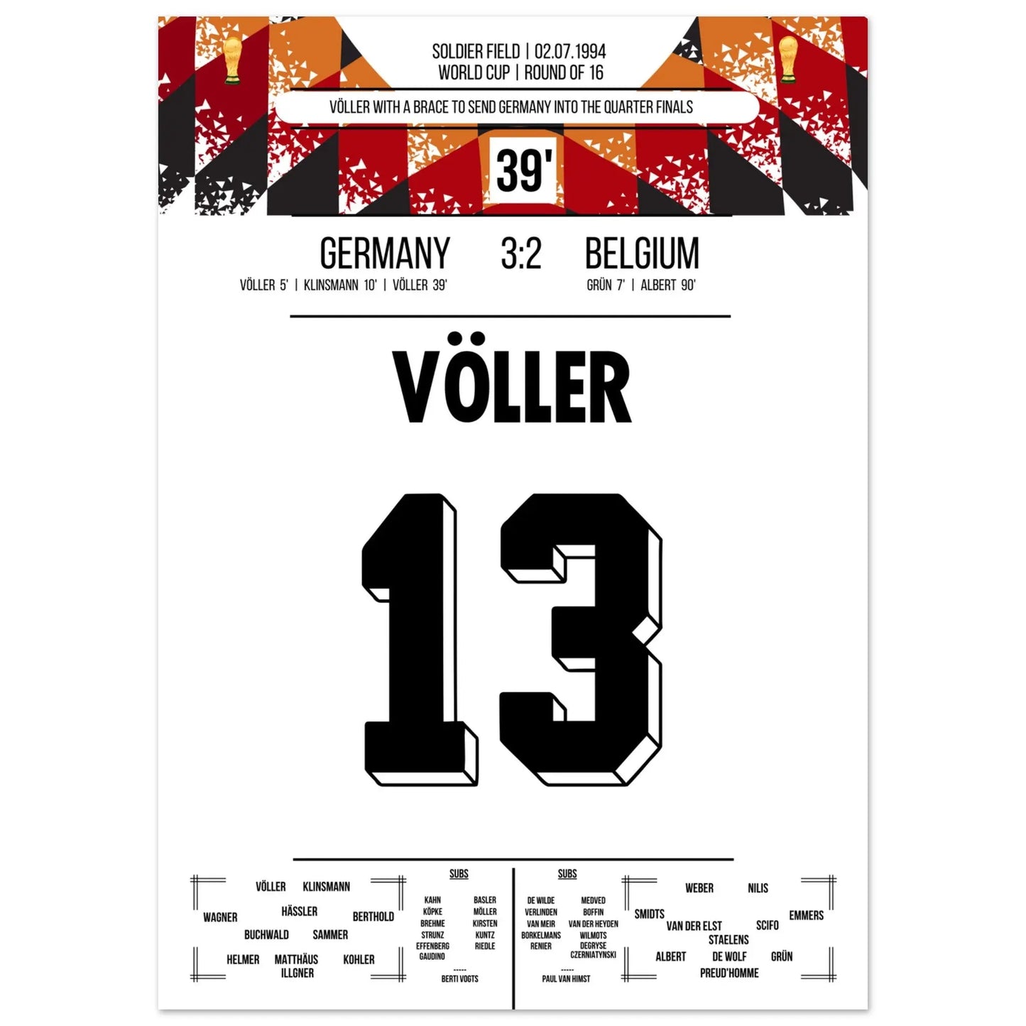 Völler trifft doppelt bei Deutschlands Sieg im Achtelfinale der WM 1994 50x70-cm-20x28-Ohne-Rahmen