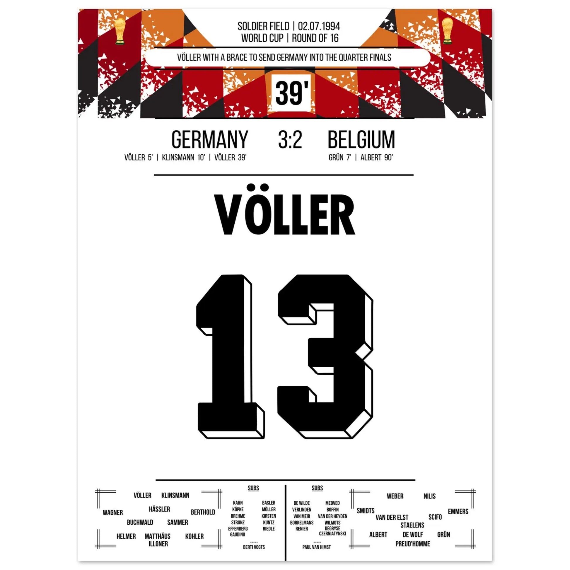 Völler trifft doppelt bei Deutschlands Sieg im Achtelfinale der WM 1994 30x40-cm-12x16-Ohne-Rahmen