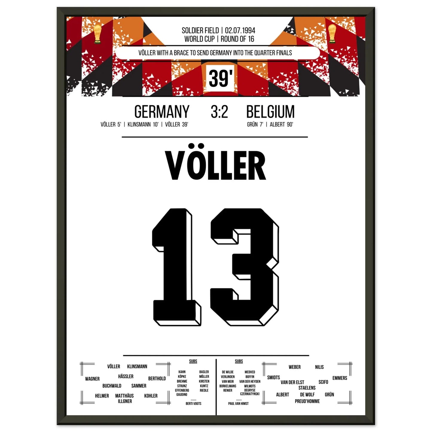 Völler trifft doppelt bei Deutschlands Sieg im Achtelfinale der WM 1994 45x60-cm-18x24-Schwarzer-Aluminiumrahmen