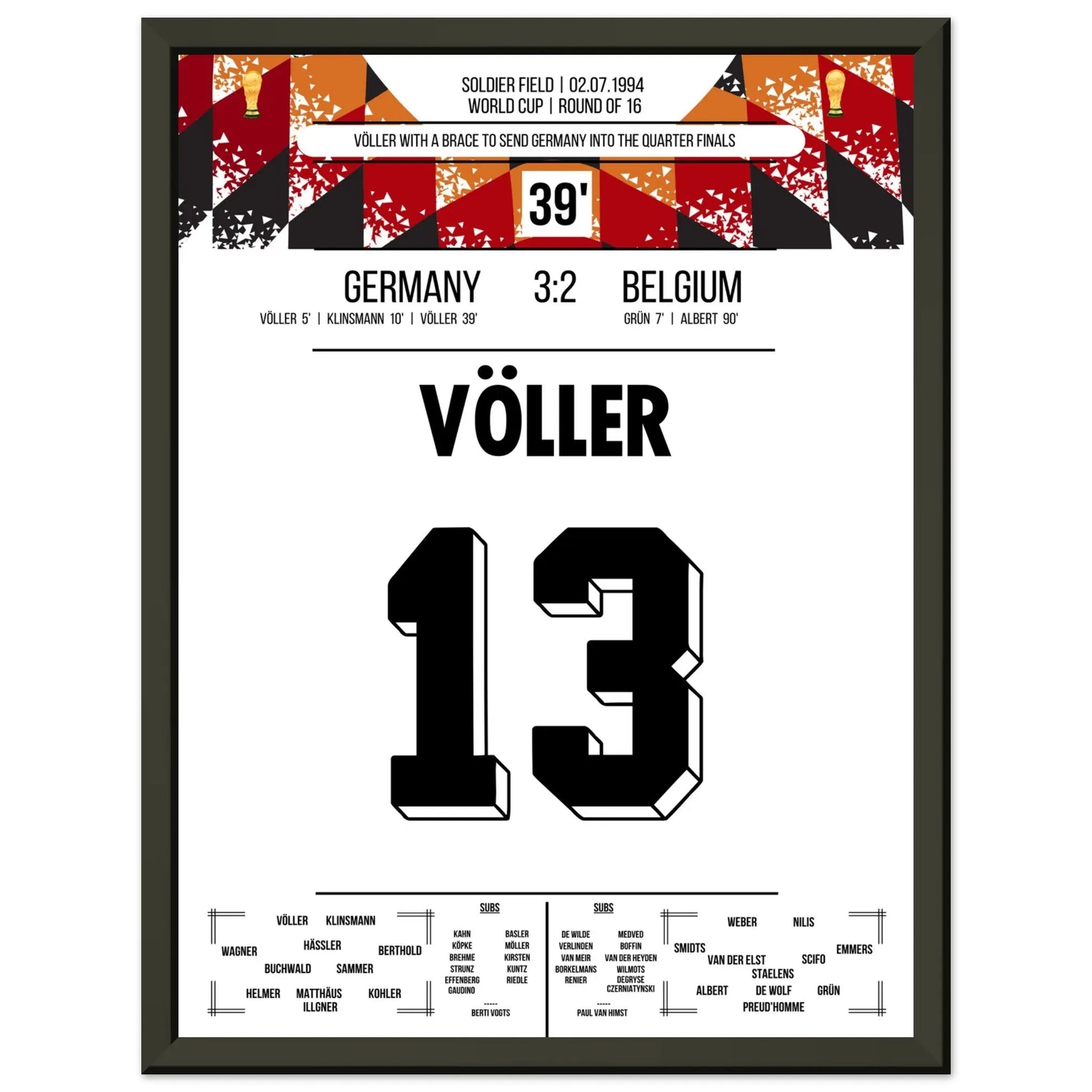 Völler trifft doppelt bei Deutschlands Sieg im Achtelfinale der WM 1994 30x40-cm-12x16-Schwarzer-Aluminiumrahmen