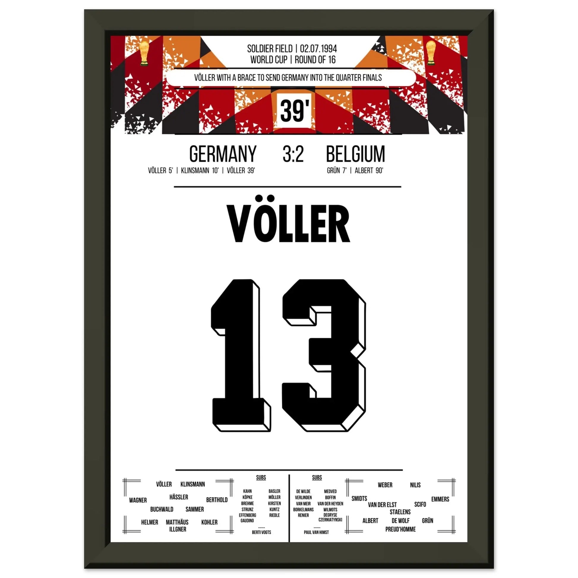 Völler trifft doppelt bei Deutschlands Sieg im Achtelfinale der WM 1994 A4-21x29.7-cm-8x12-Schwarzer-Aluminiumrahmen