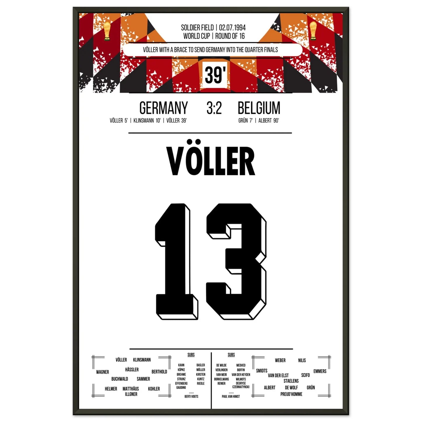 Völler trifft doppelt bei Deutschlands Sieg im Achtelfinale der WM 1994 60x90-cm-24x36-Schwarzer-Aluminiumrahmen