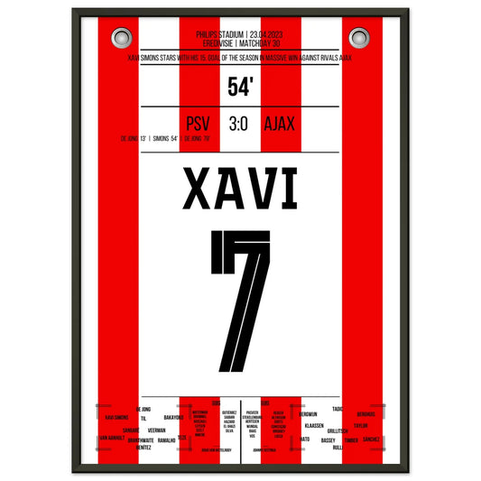 Xavi Simons mit Tor und Assist beim Heimsieg gegen Ajax 2023 50x70-cm-20x28-Schwarzer-Aluminiumrahmen