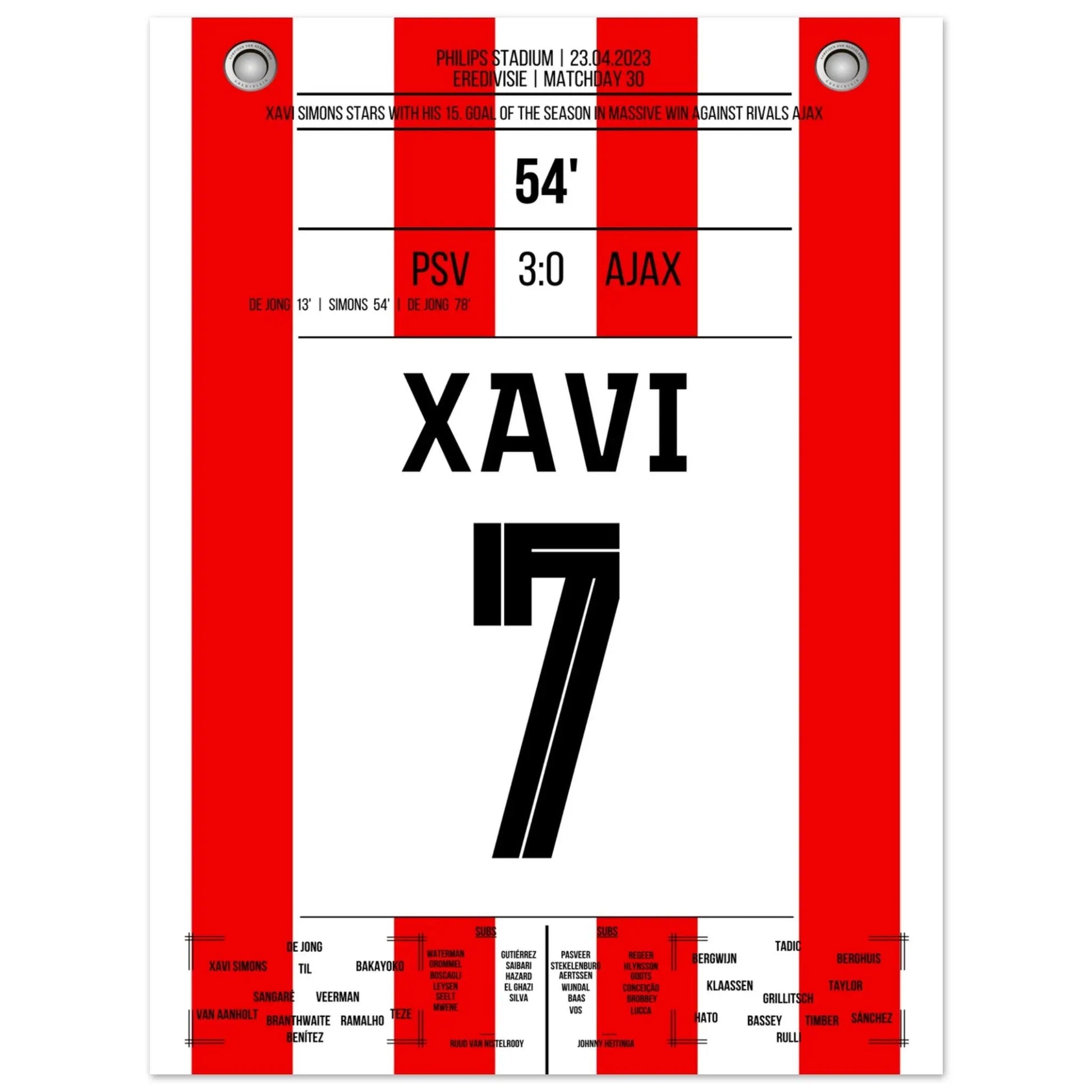 Xavi Simons mit Tor und Assist beim Heimsieg gegen Ajax 2023 45x60-cm-18x24-Ohne-Rahmen