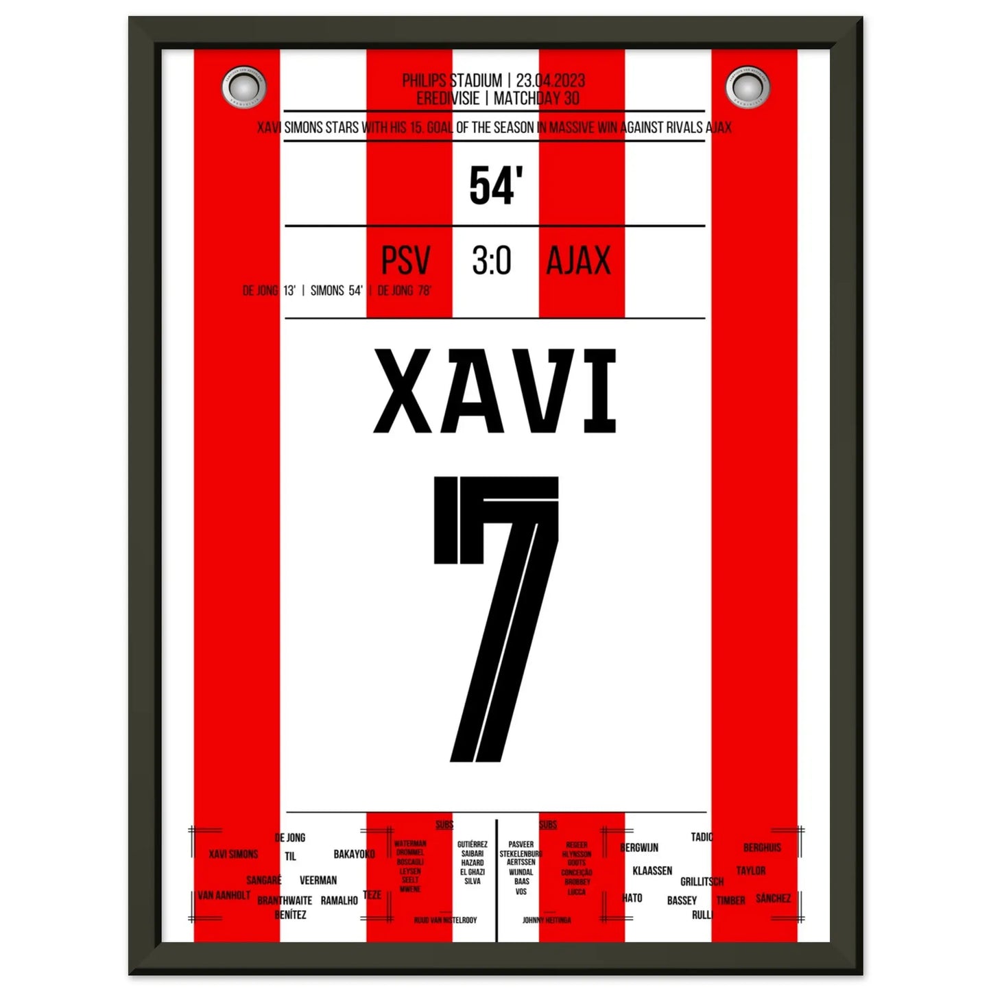Xavi Simons mit Tor und Assist beim Heimsieg gegen Ajax 2023 30x40-cm-12x16-Schwarzer-Aluminiumrahmen