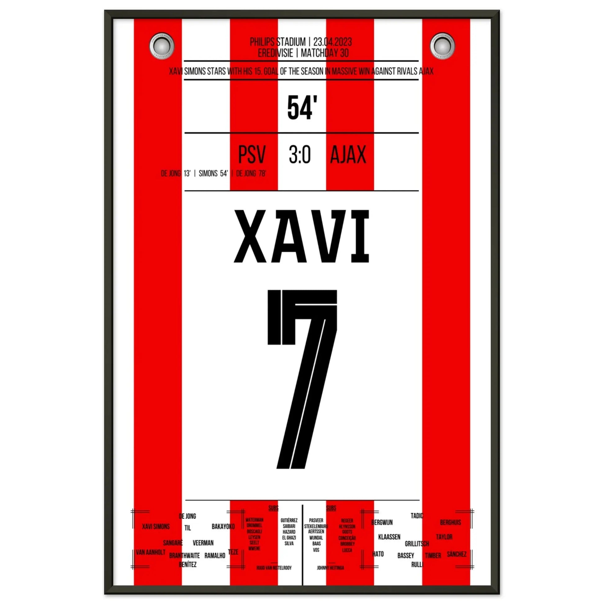 Xavi Simons mit Tor und Assist beim Heimsieg gegen Ajax 2023 60x90-cm-24x36-Schwarzer-Aluminiumrahmen