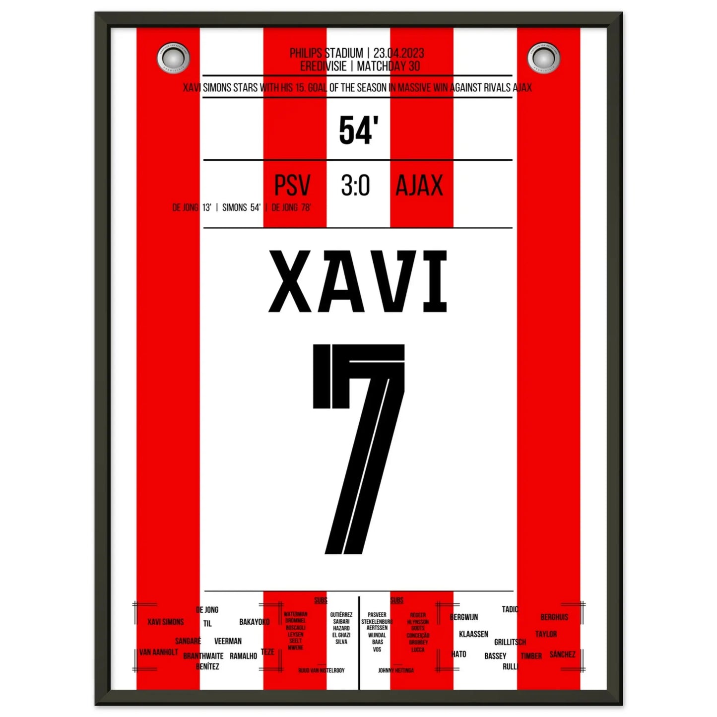 Xavi Simons mit Tor und Assist beim Heimsieg gegen Ajax 2023 45x60-cm-18x24-Schwarzer-Aluminiumrahmen