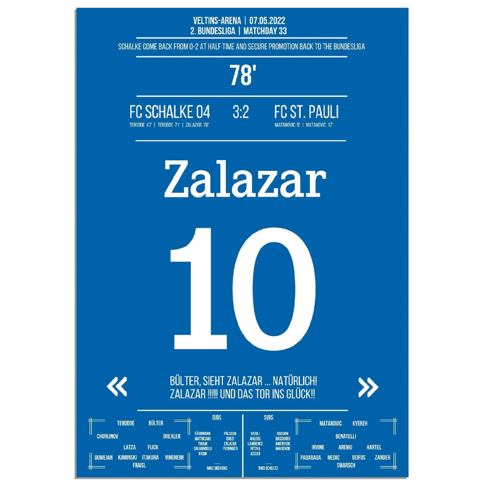 Zalazar trifft zum Wiederaufstieg am 33. Spieltag gegen St Pauli A4-21x29.7-cm-8x12-Ohne-Rahmen